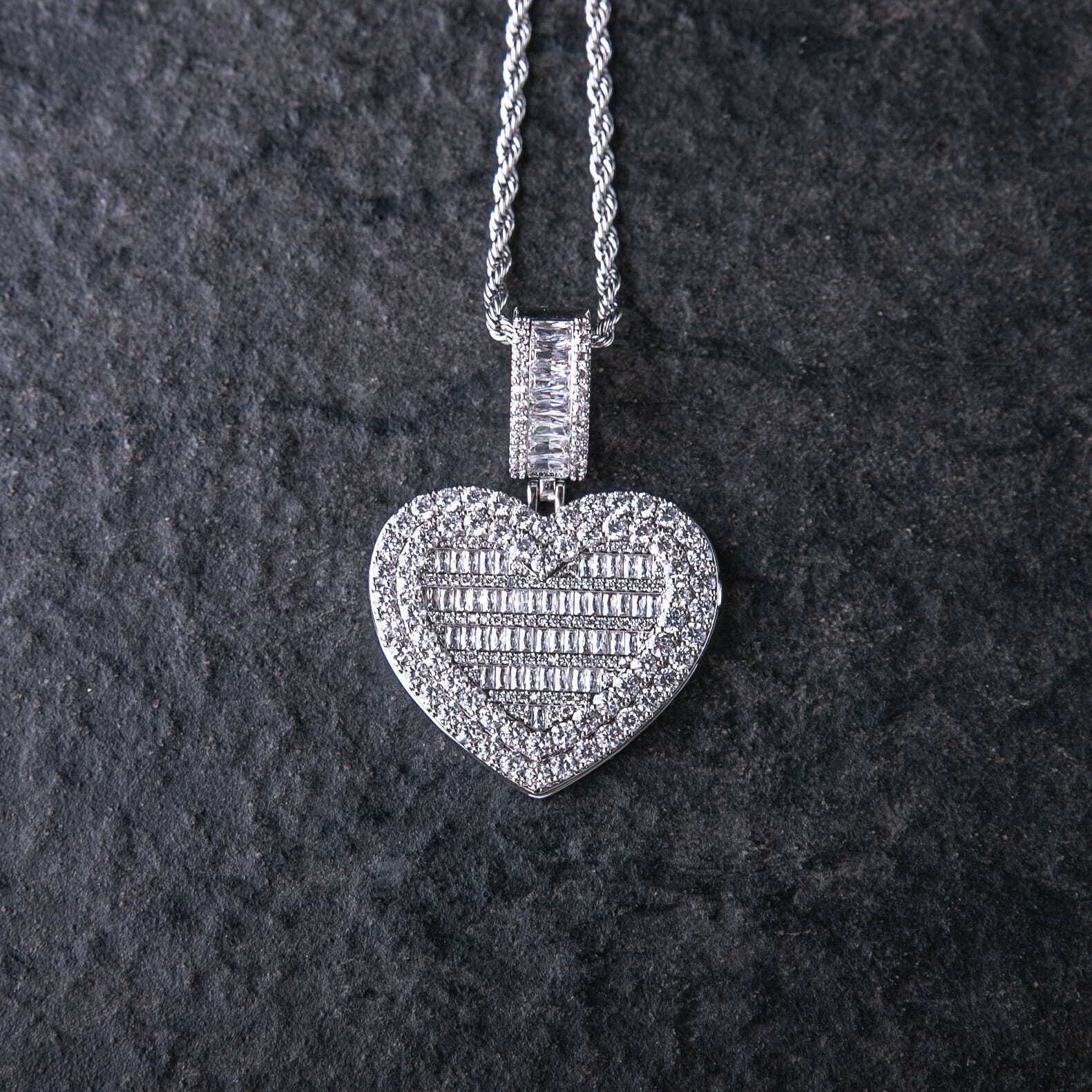 客製化T方混鑲愛心照片墜飾