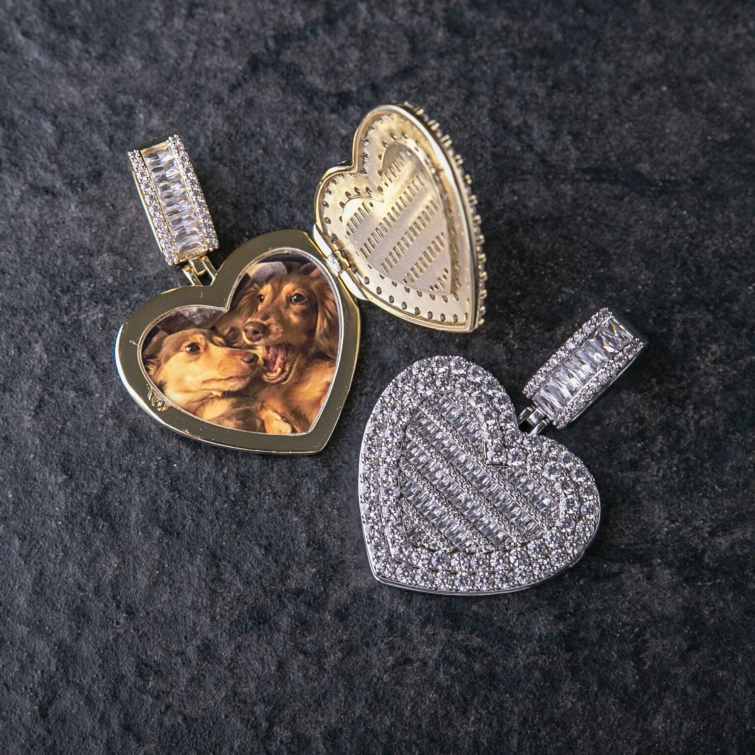 客製化T方混鑲愛心照片墜飾