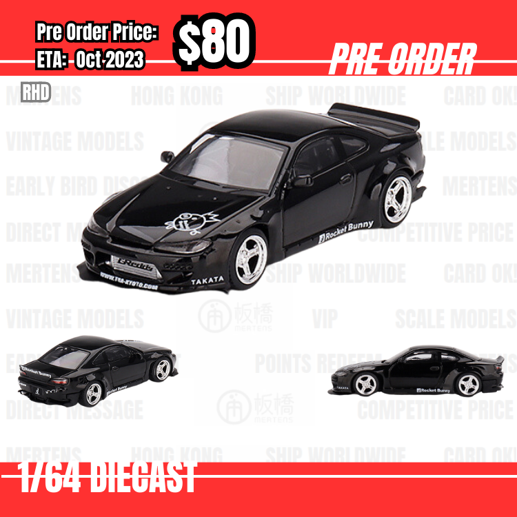 PO-$80 * Mini GT * 1:64 #602 Nissan Silvia (S15) Rocket Bunny  Black Pearl RHD [04/07]