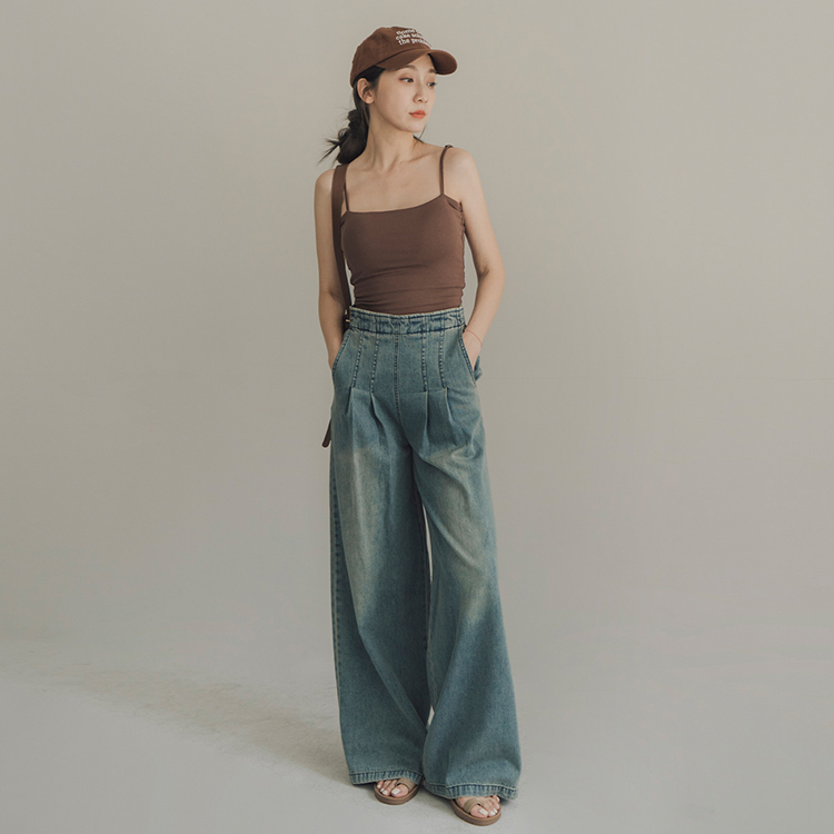 打折設計刷色牛仔寬褲