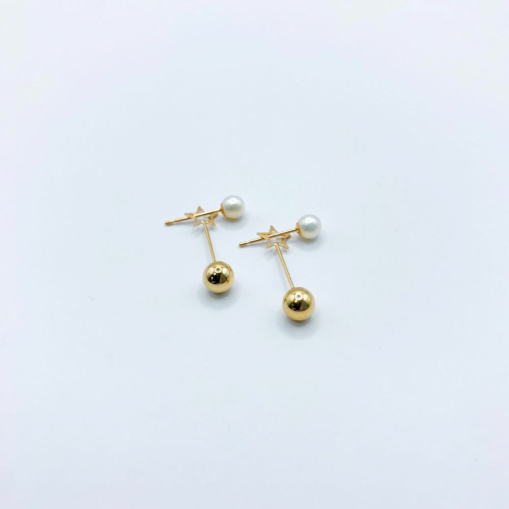 【me.luxe】 K10星星金球疊戴珍珠耳環