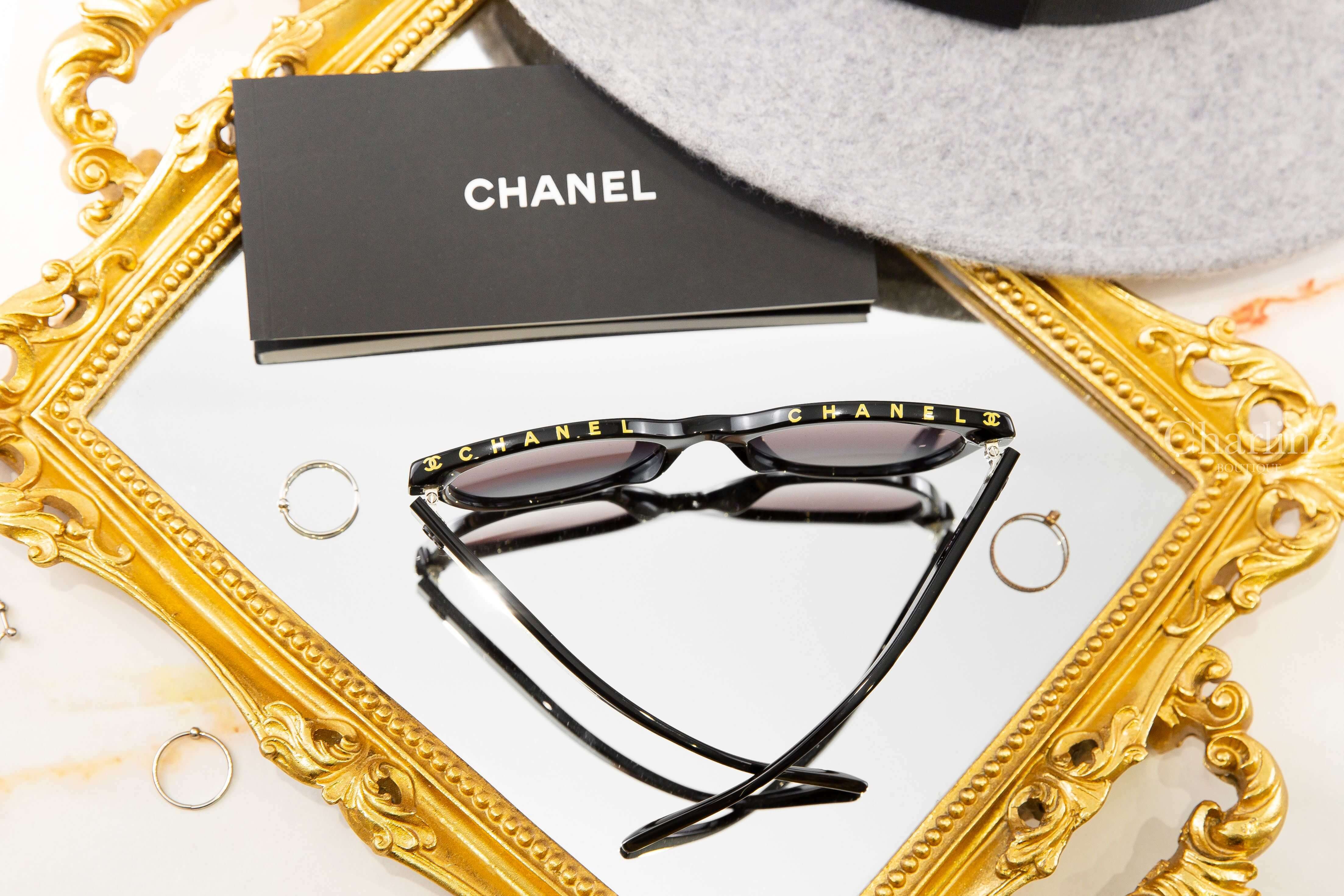 Chanel Butterfly Sunglasses 黑色蝴蝶型灰色鏡片黃字側邊黑CC太陽眼鏡-Charline Boutique 精品代購