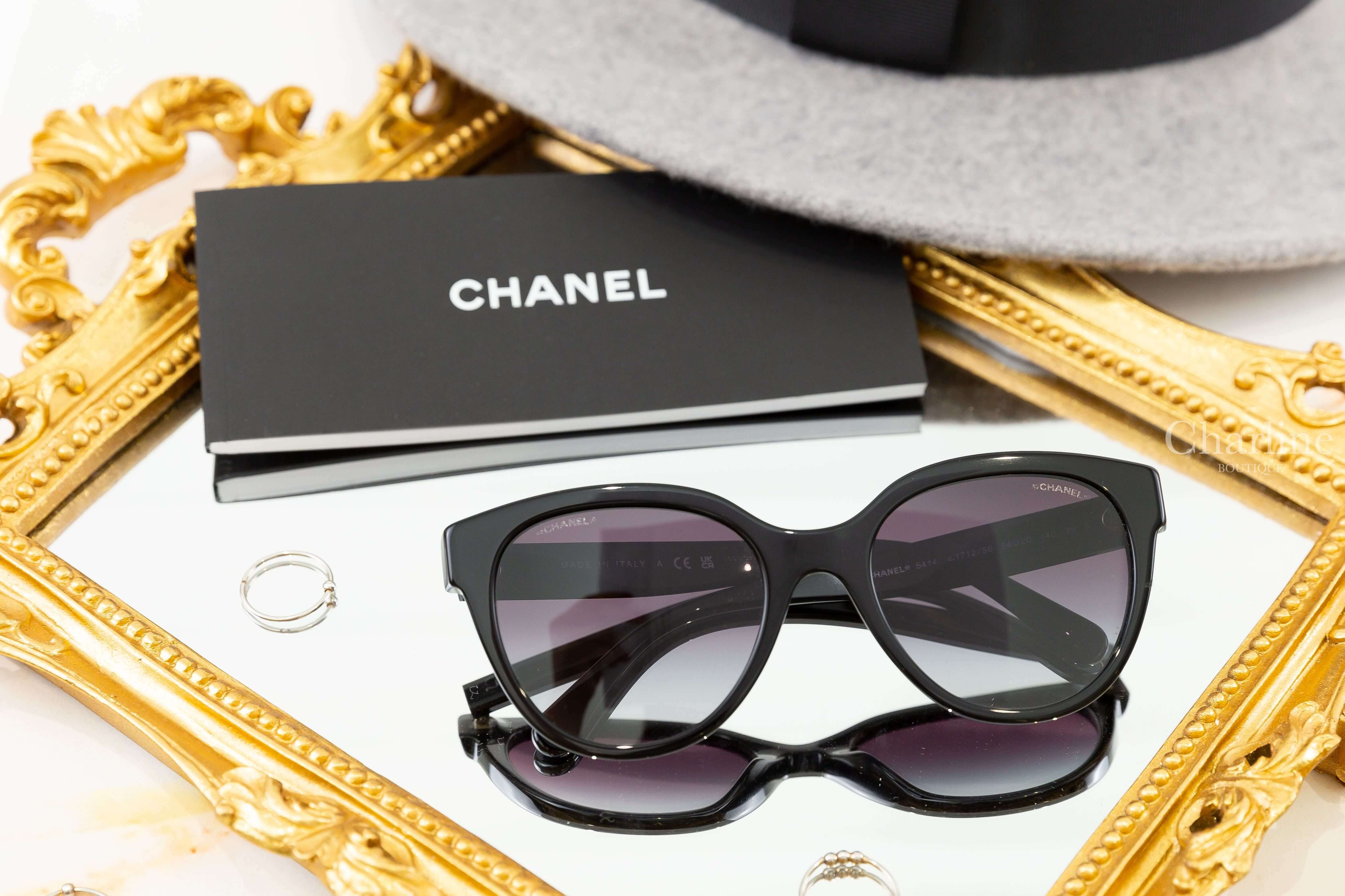 Chanel Butterfly Sunglasses 黑色蝴蝶型灰色鏡片黃字側邊黑CC太陽眼鏡-Charline Boutique 精品代購