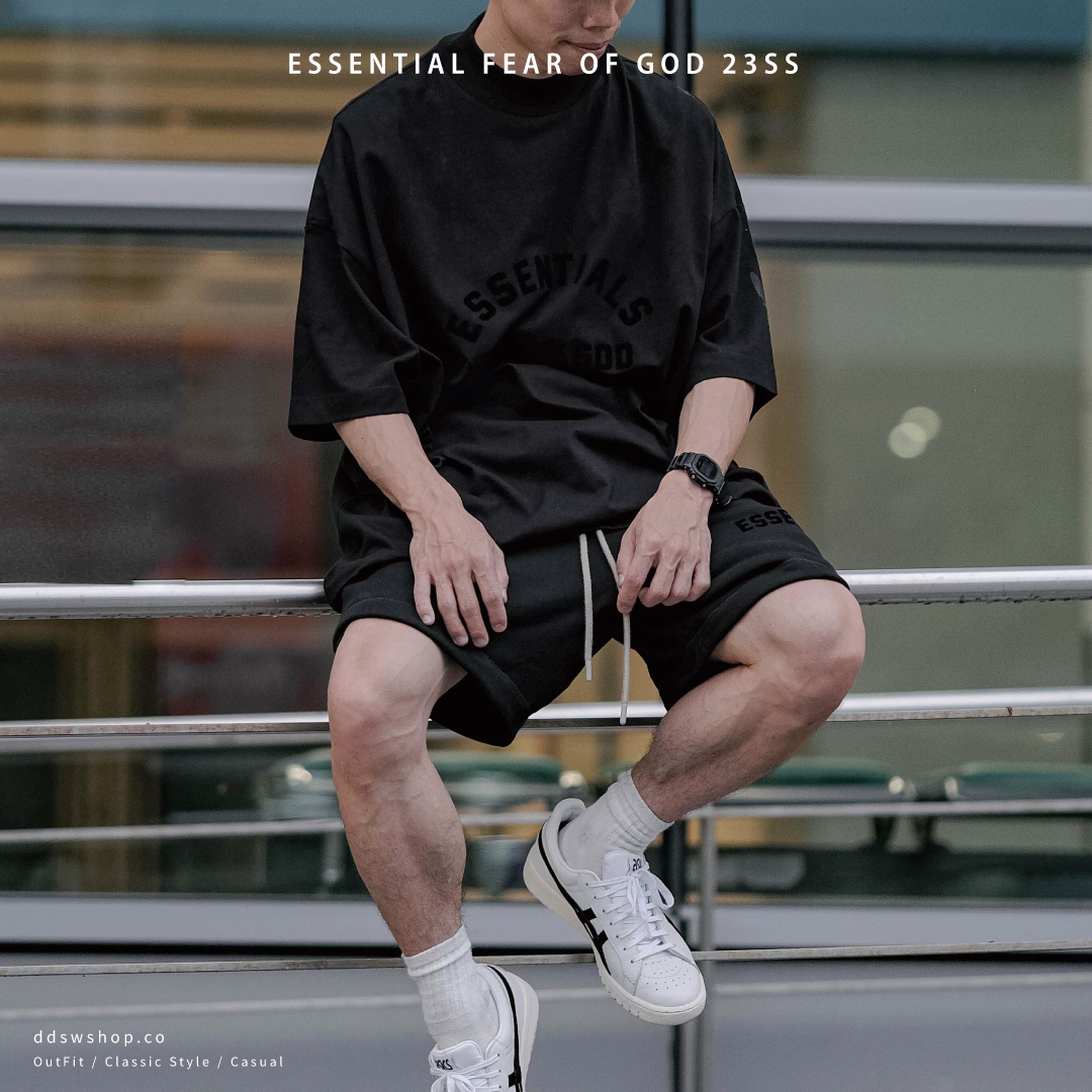Essentials Fear of God 23S/S新款Logo小高領套裝 短袖 短褲 黑色