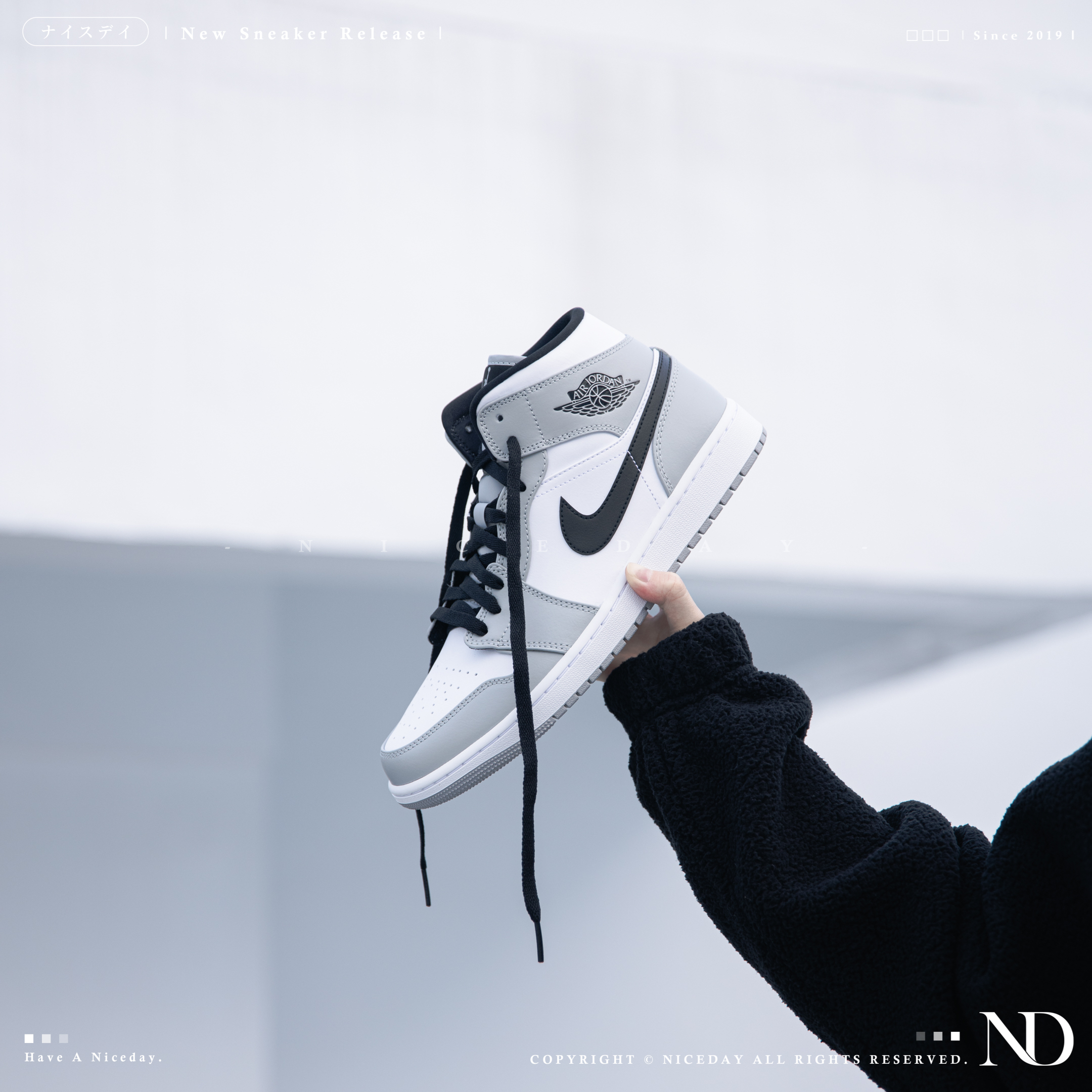 NICEDAY Nike Air Jordan 1 Mid 煙灰灰白高筒554724-092