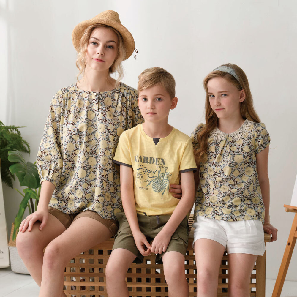 PIPPY 花園甲蟲印花彈性棉圓領短袖上衣 黃