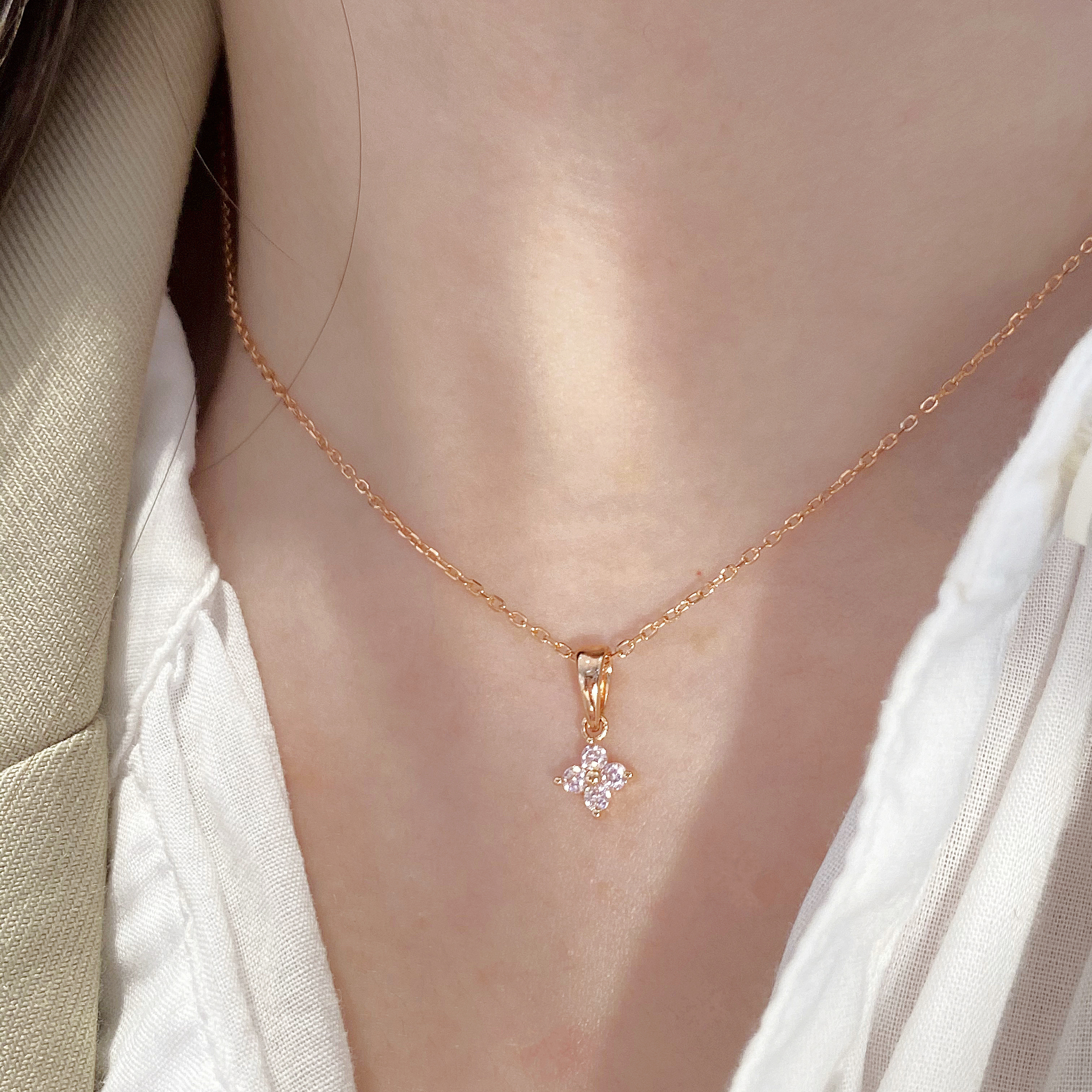 粉色春氛小花 純銀項鍊