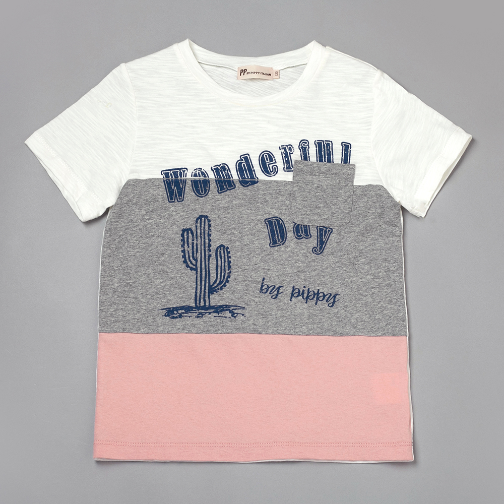 PIPPY戶外印花拼布棉質T恤-白