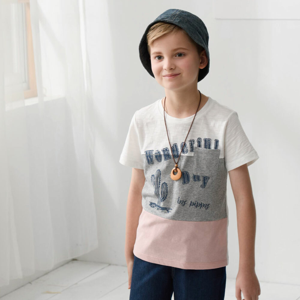 PIPPY戶外印花拼布棉質T恤-白