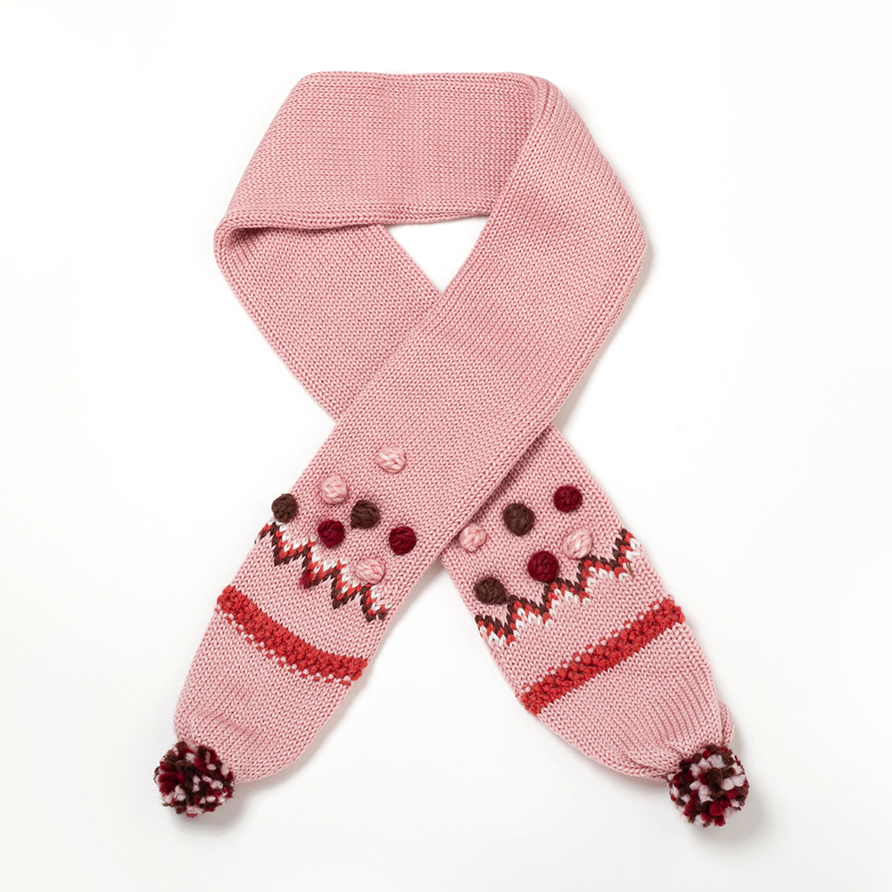 PIPPY 繽紛立體毛球暖暖羊毛混紡圍巾 粉