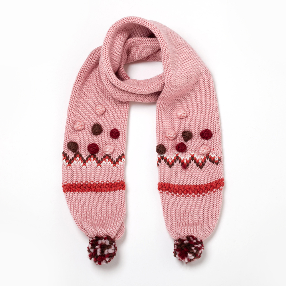 PIPPY 繽紛立體毛球暖暖羊毛混紡圍巾 粉