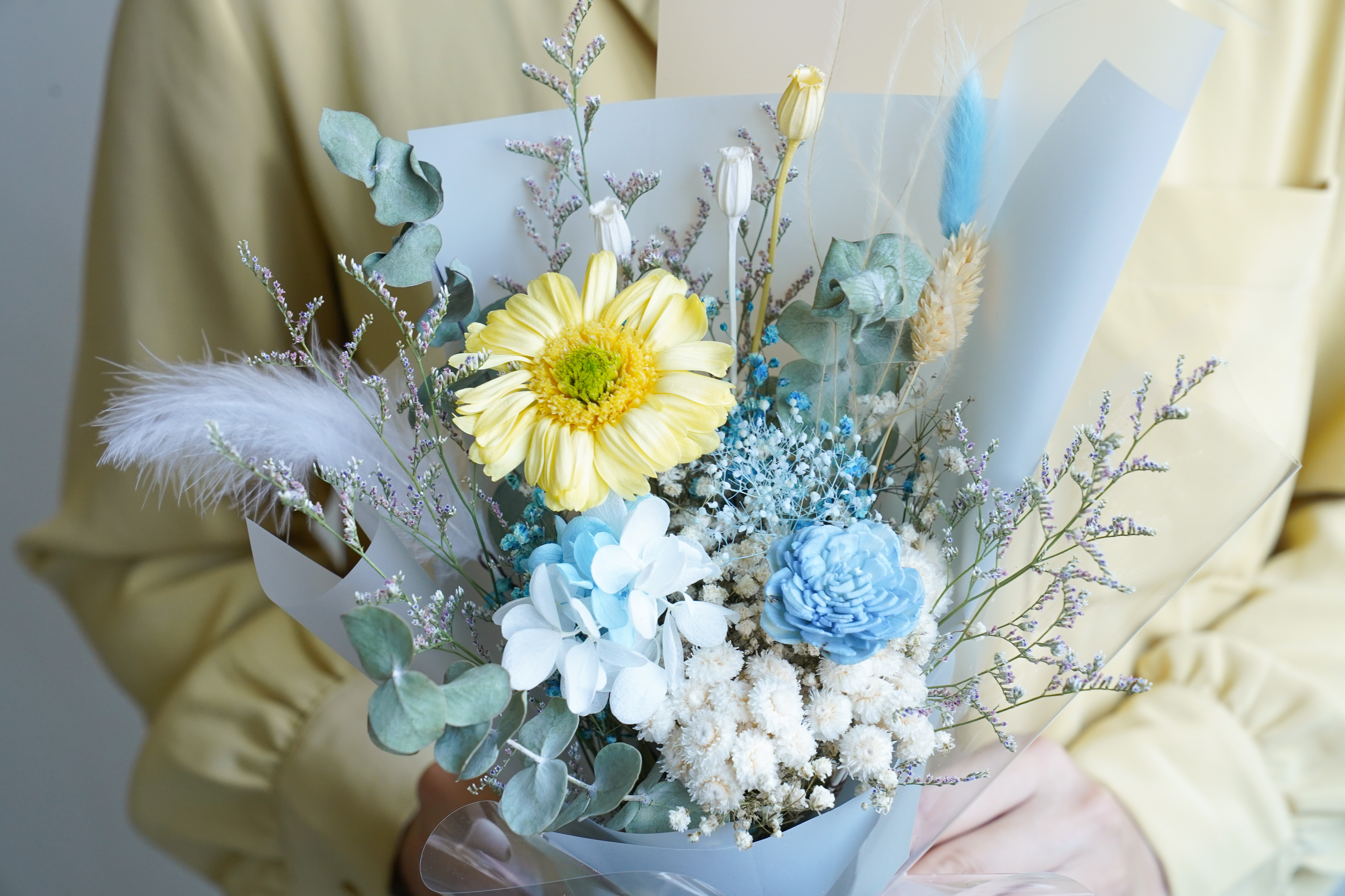 向日葵花束推薦,星空藍向日葵花束,父親節向日葵花束,畢業典禮向日葵畢業花束,永生花推薦台北,花束特寫2