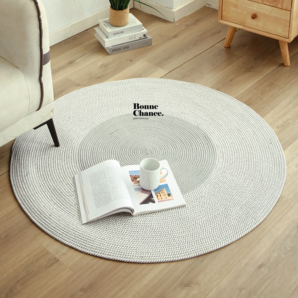 北歐圓形編織地毯 三色