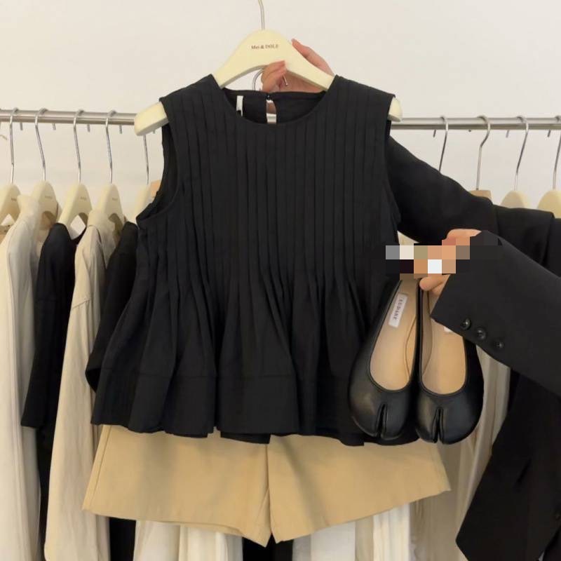 東大門 重工車縫無袖上衣(梅紅/黑/杏)