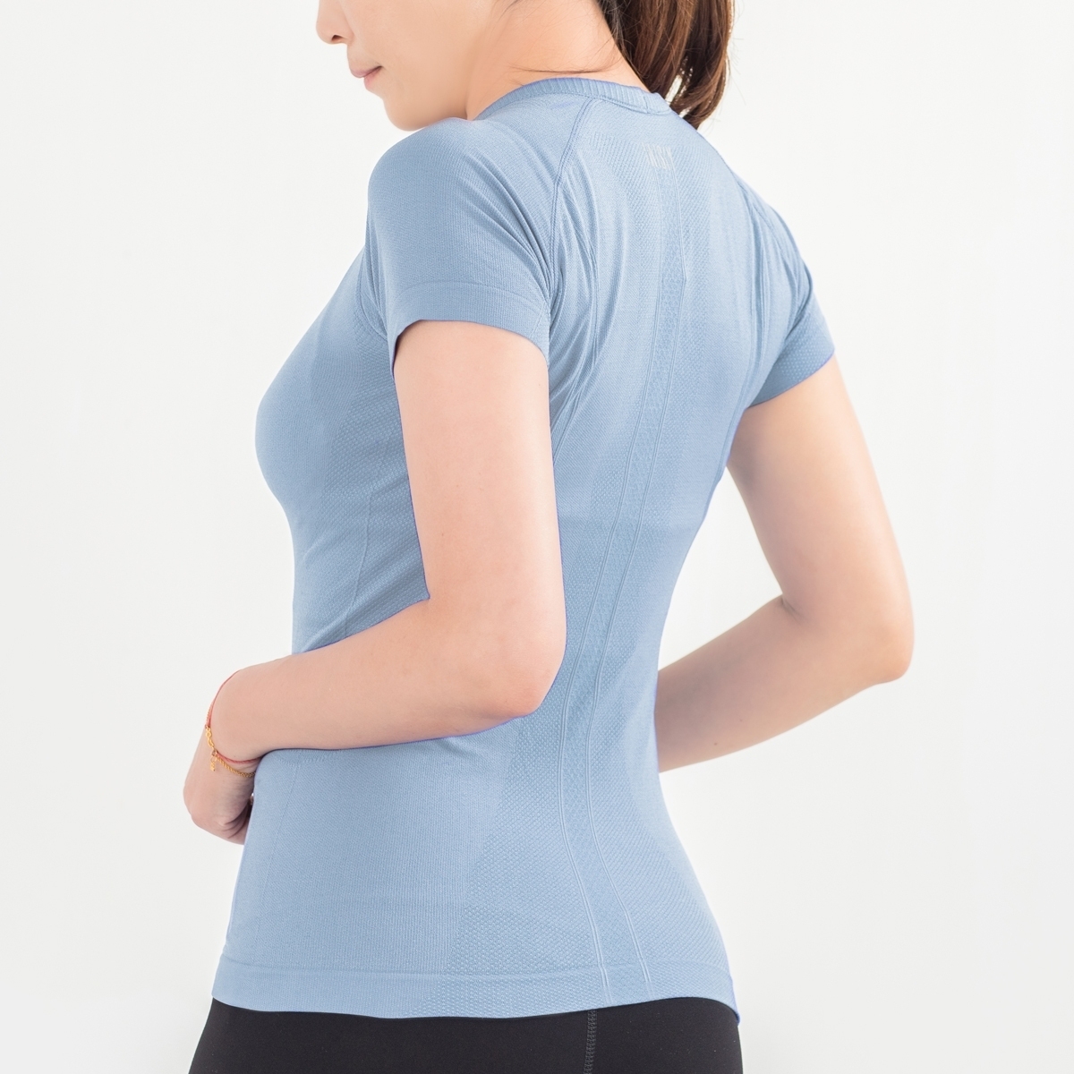 休閒針織短袖上衣 鹽水藍