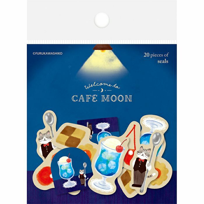 貓咪蘇打冰淇淋 Cafe Moon 和紙貼紙包(20 枚)｜日本古川紙工