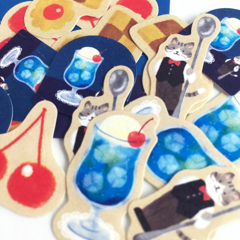 貓咪蘇打冰淇淋 Cafe Moon 和紙貼紙包(20 枚)｜日本古川紙工