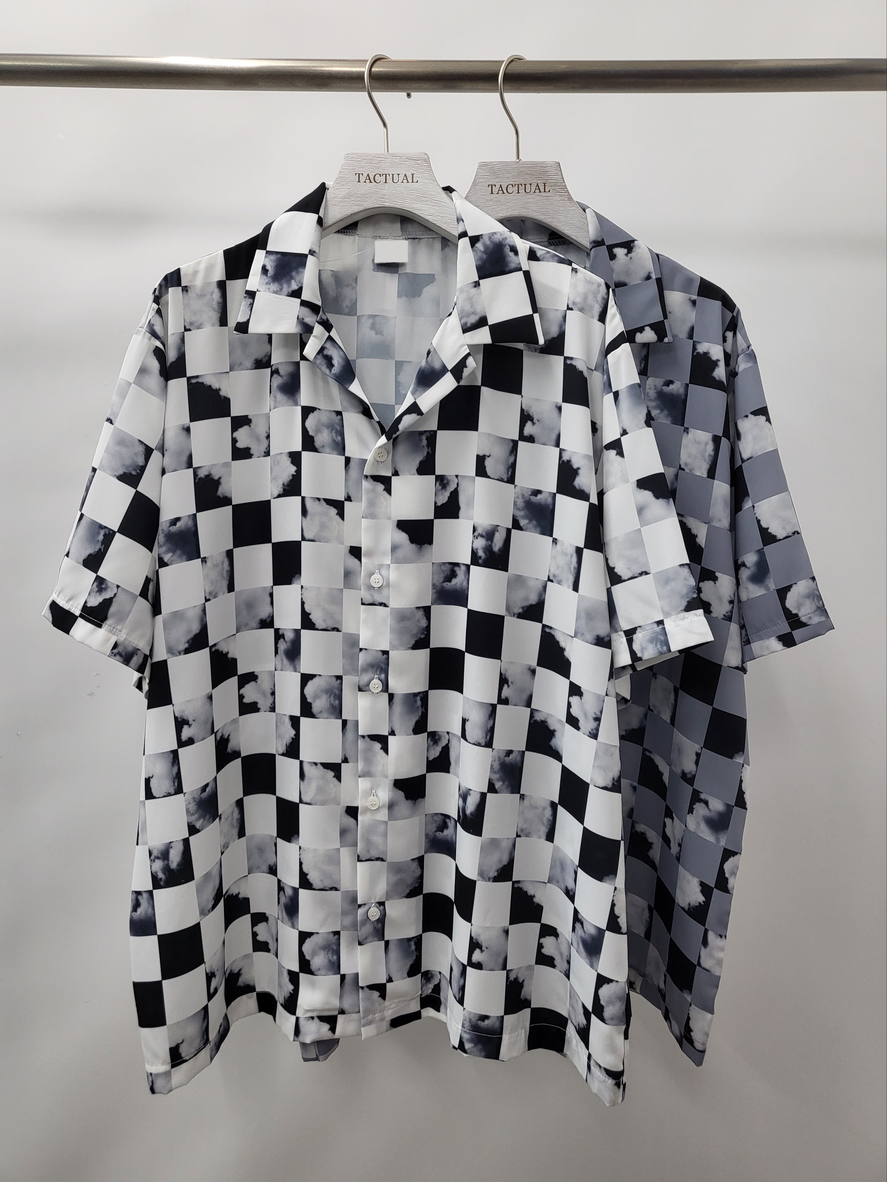 雲朵格仔圖案短袖恤衫 S2091