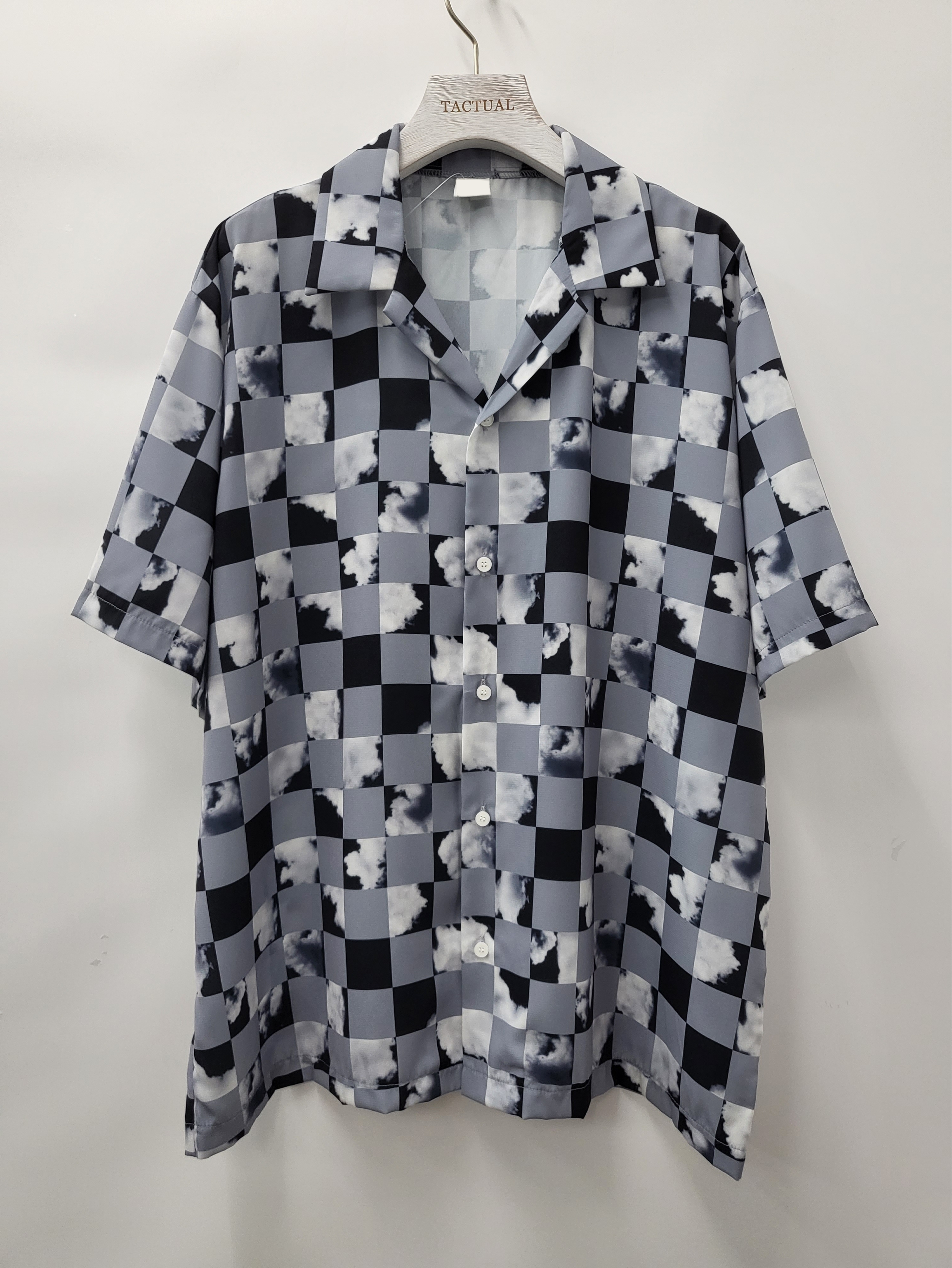 雲朵格仔圖案短袖恤衫 S2091