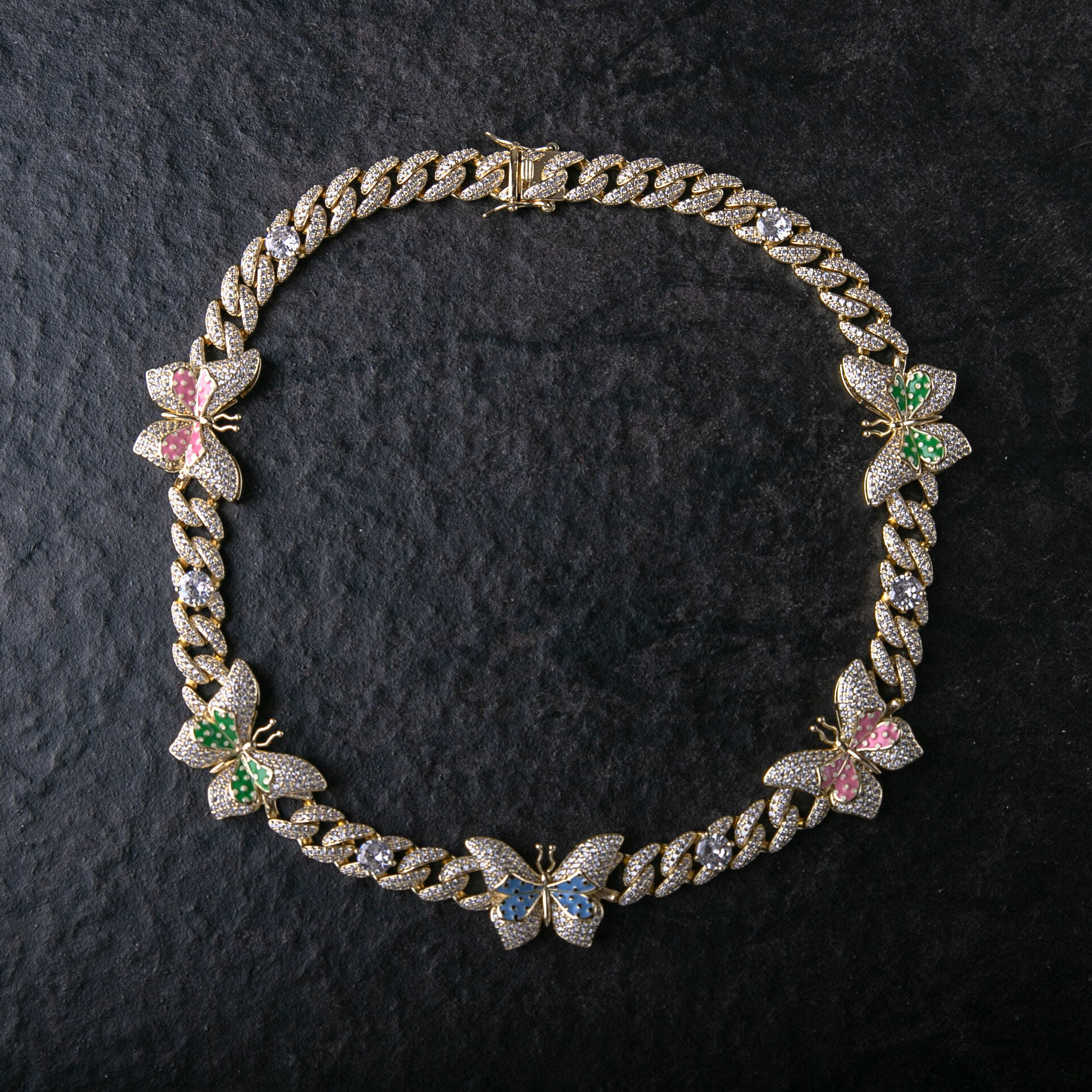 10mm珐瑯蝴蝶滿鑲古巴鍊