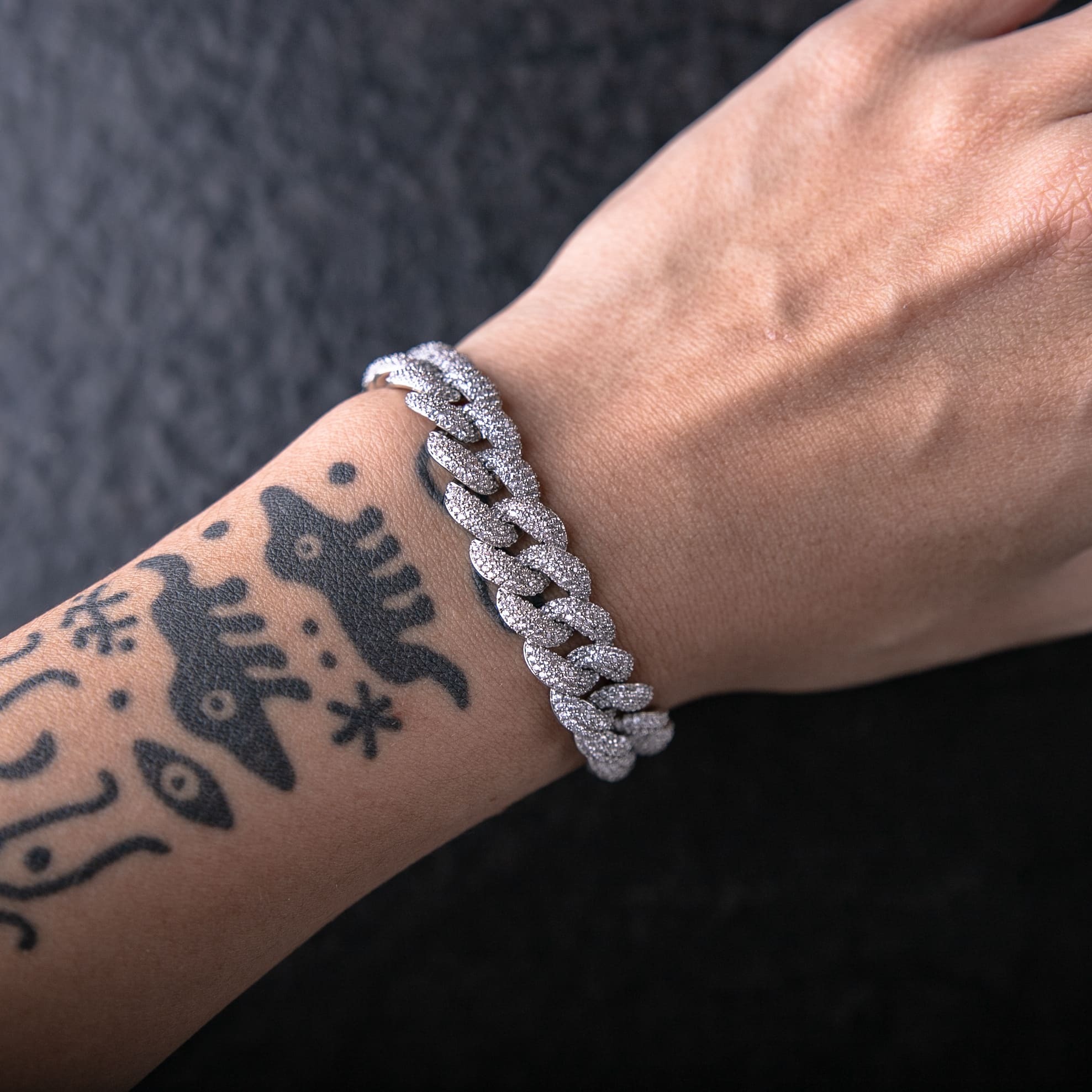 12mm滿鑲四排鑽泡泡古巴手鍊