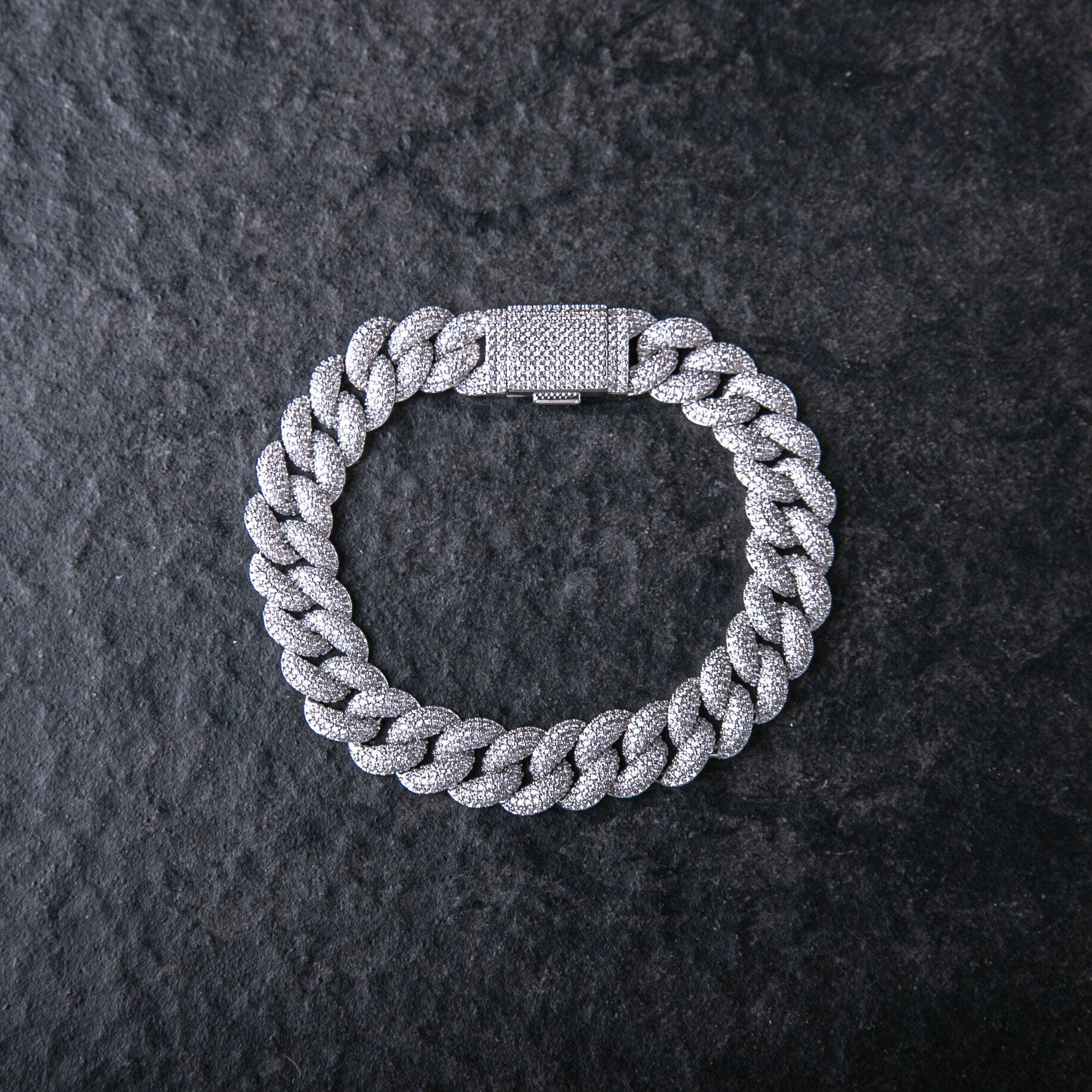 12mm滿鑲四排鑽泡泡古巴手鍊