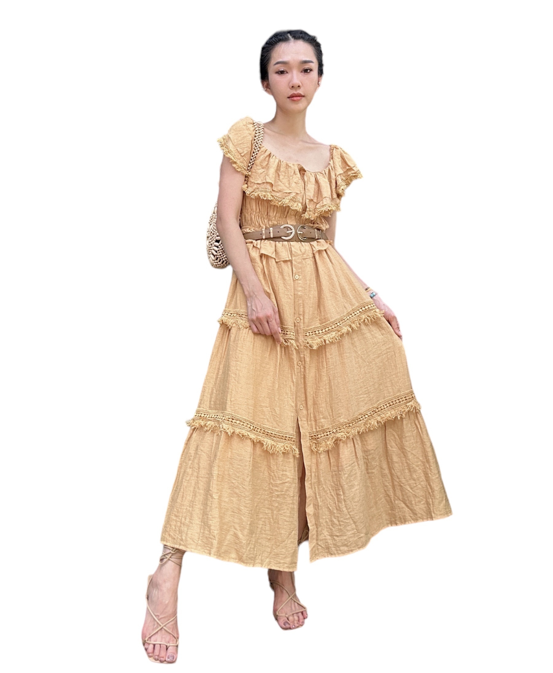 蘇蘇邊可拉肩民族連身裙（現貨款式）