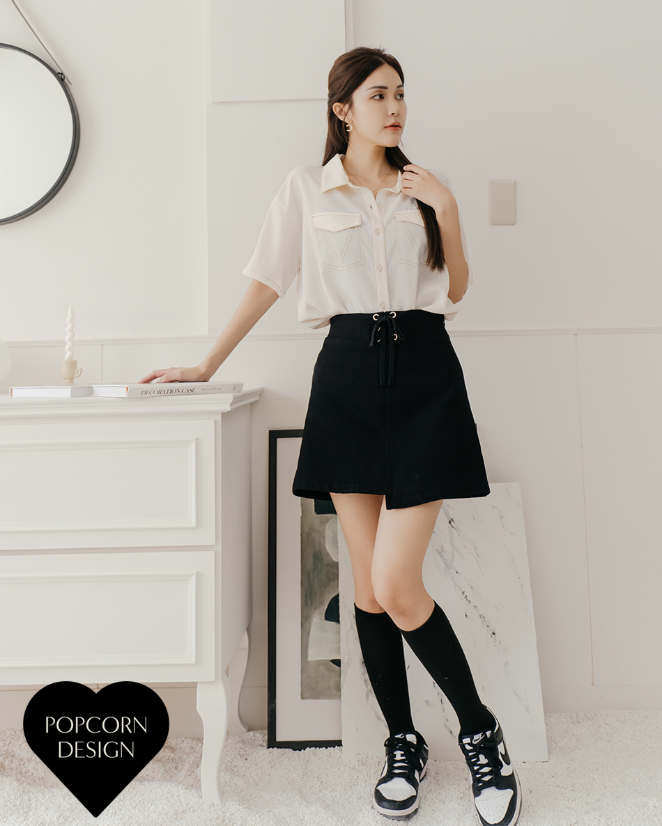 獨家設計馬甲腰帶不規則短裙
