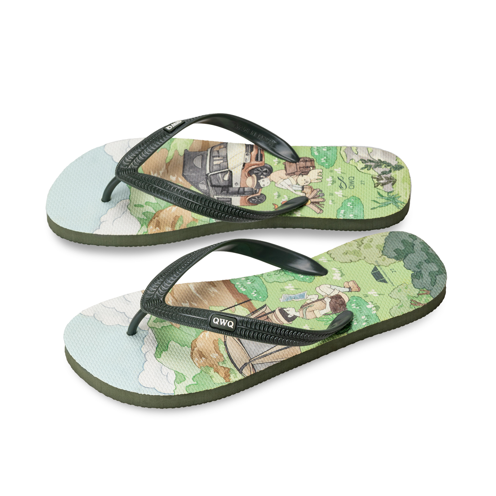 吉文考古 露營款 綠色 男款粗帶人字夾腳拖鞋