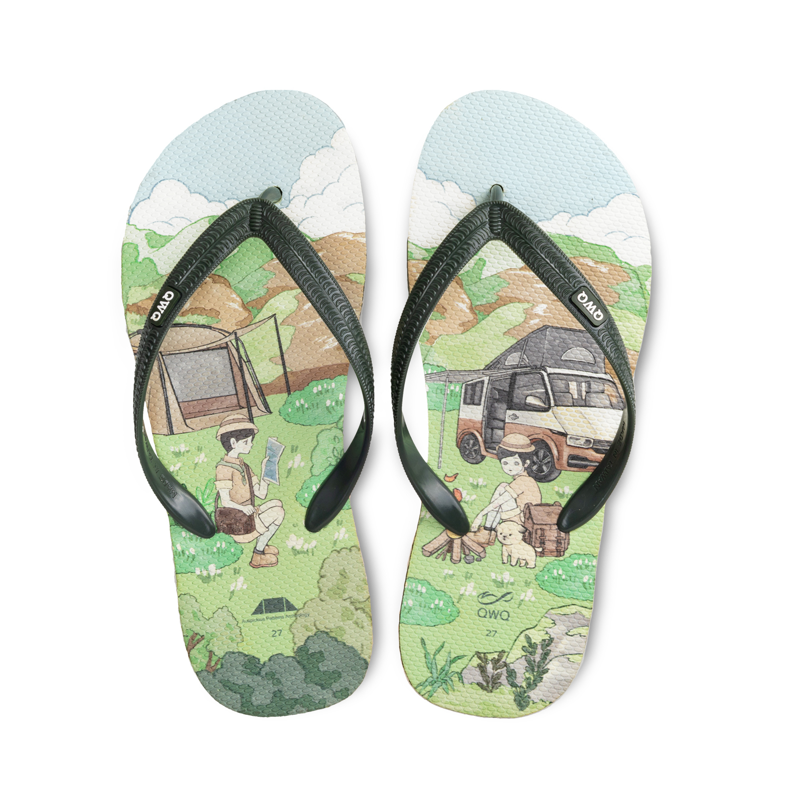 吉文考古 露營款 綠色 男款粗帶人字夾腳拖鞋