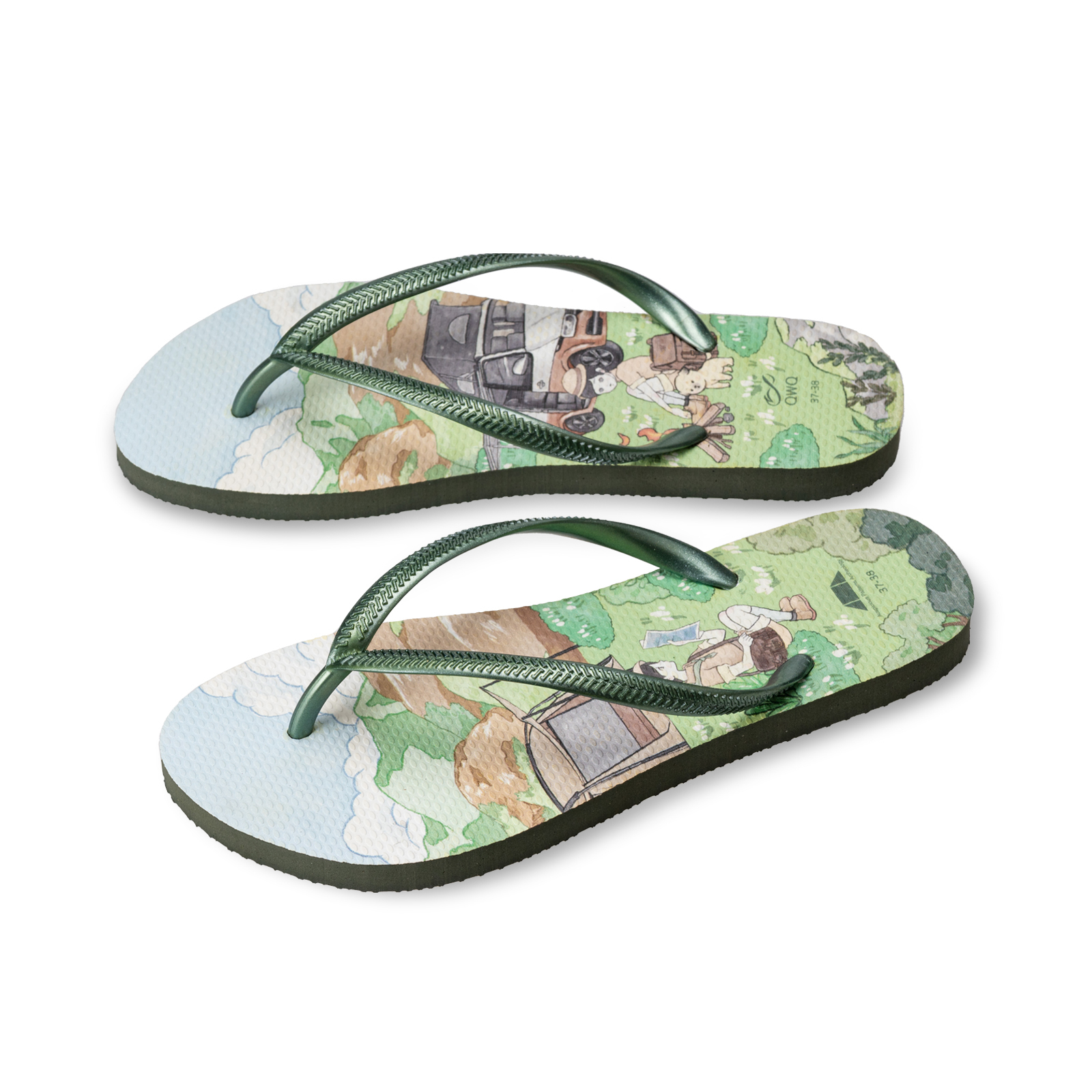 吉文考古 露營款 綠色 女款細帶人字夾腳拖鞋