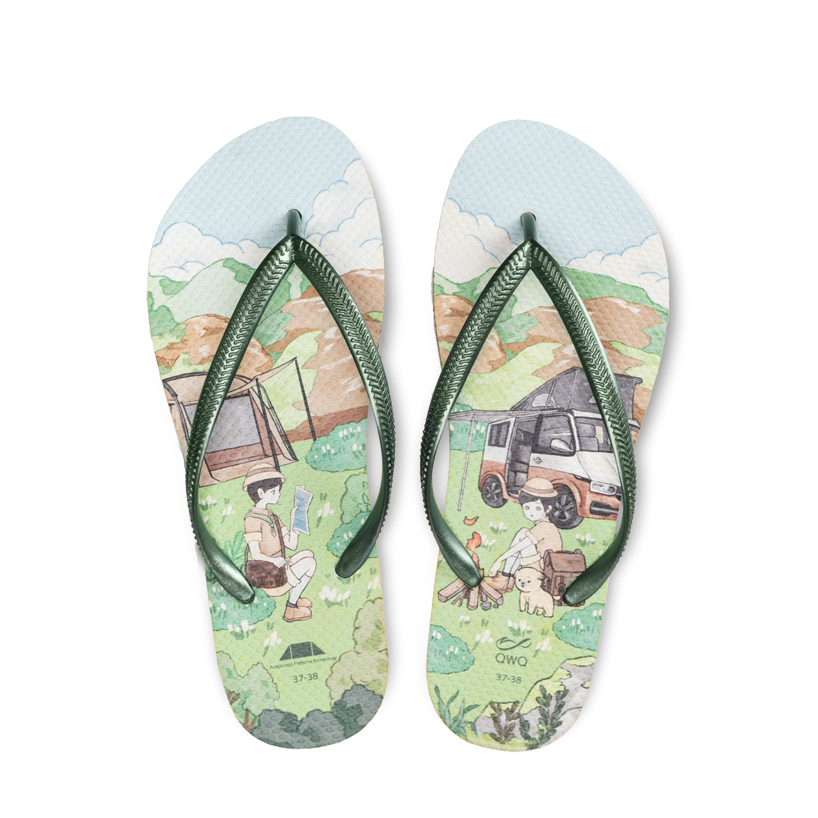 吉文考古 露營款 綠色 女款細帶人字夾腳拖鞋