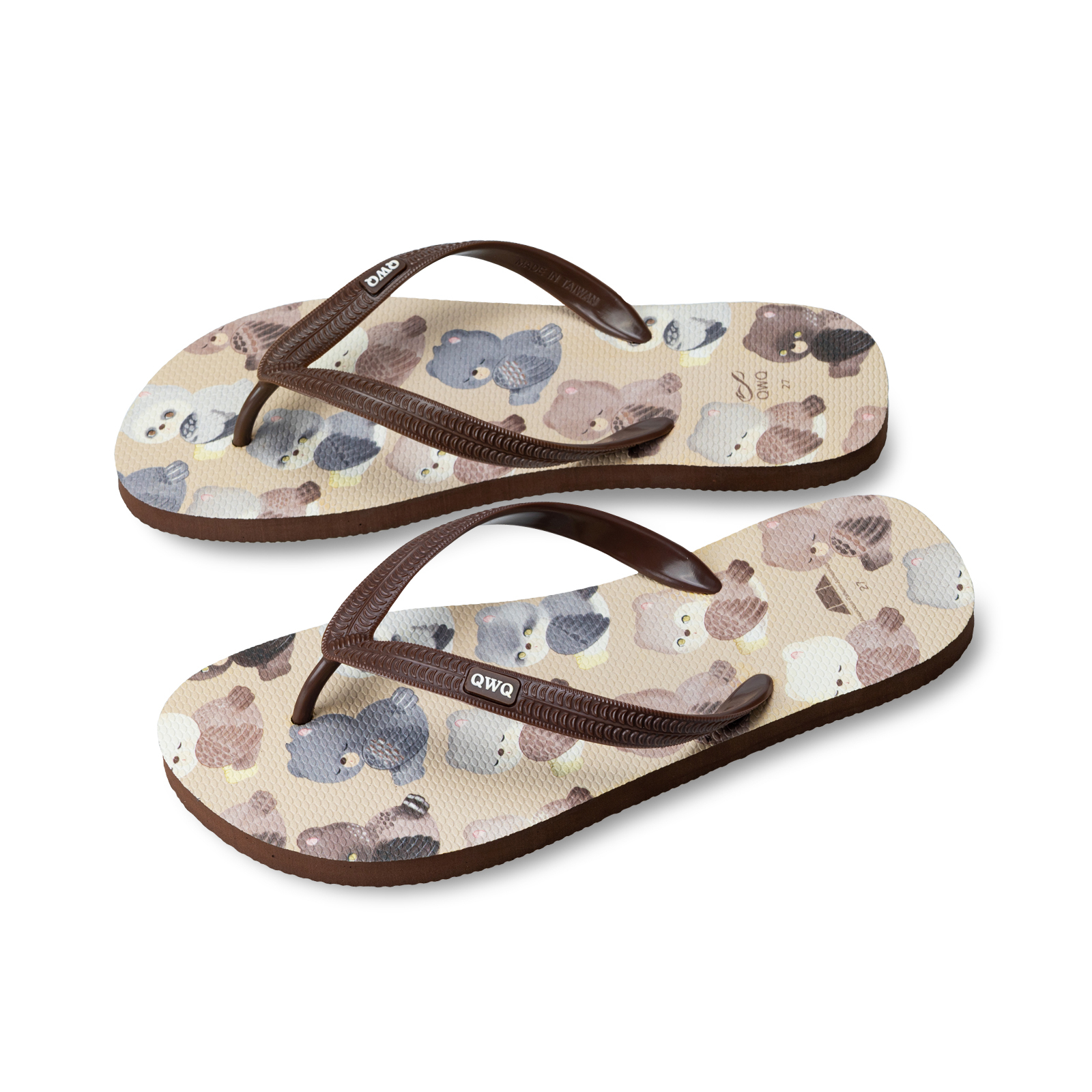 吉文考古 鷹熊款 米底棕帶 男款粗帶人字夾腳拖鞋