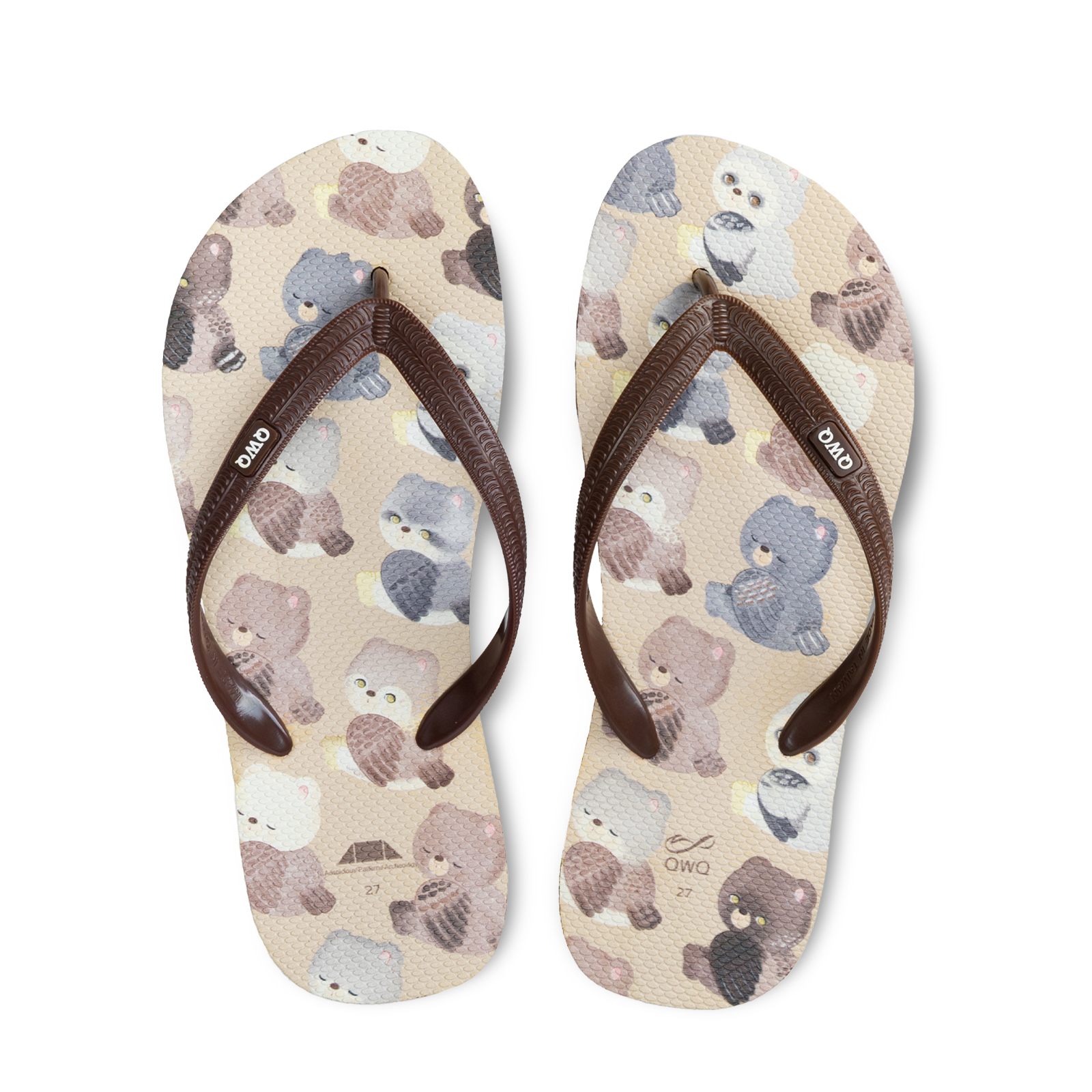 吉文考古 鷹熊款 米底棕帶 男款粗帶人字夾腳拖鞋