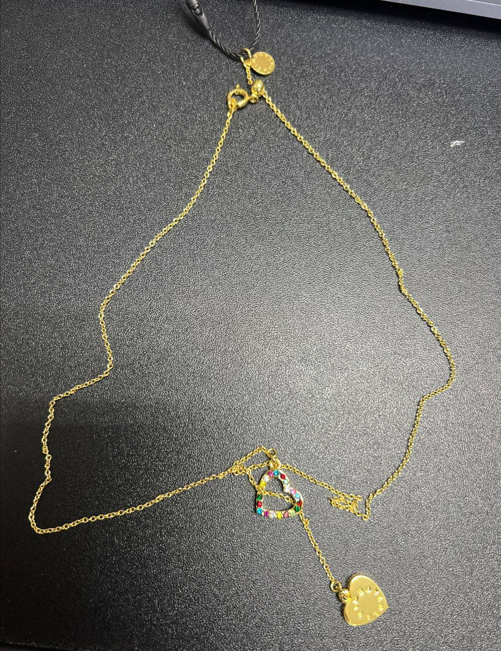 [S] BIMBAY HEART PENDANT NECKLACE,GOLD [DEFFECT MISSING 1 CRYSTAL HEART SHAPE PENDANT], 8445394010228 (SBY46A)