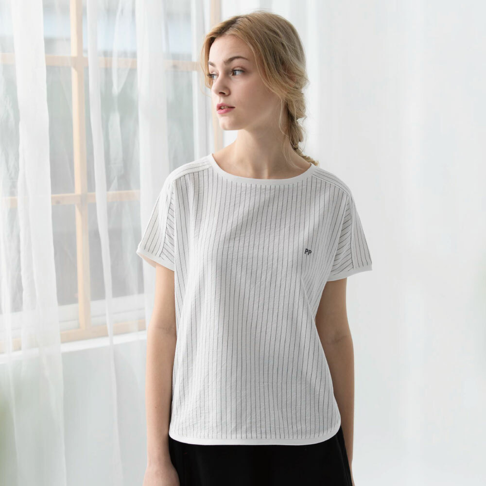 PIPPY簡約直條圓領上衣 白