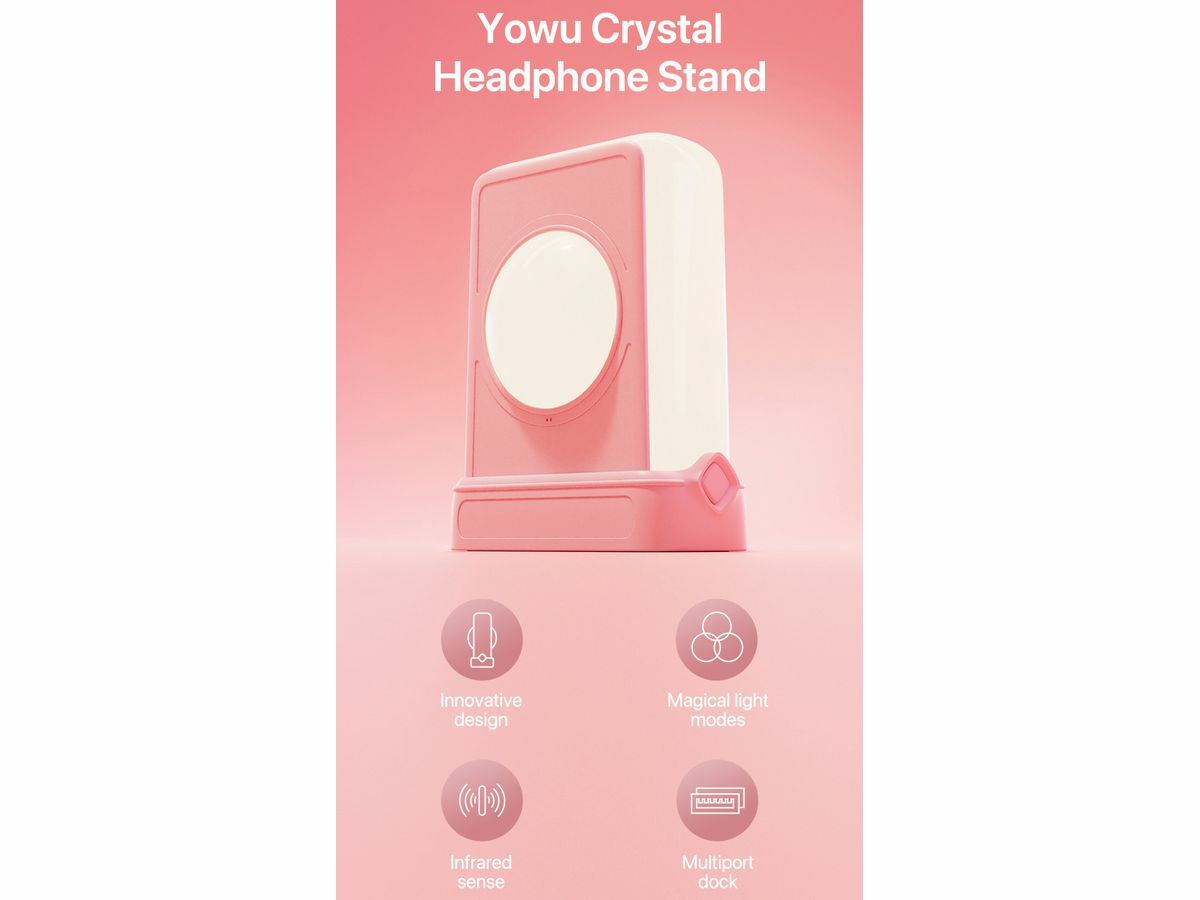 YOWU クリスタルヘッドホンスタンド 桜ピンク色(ネコ耳ヘッドホン用) 