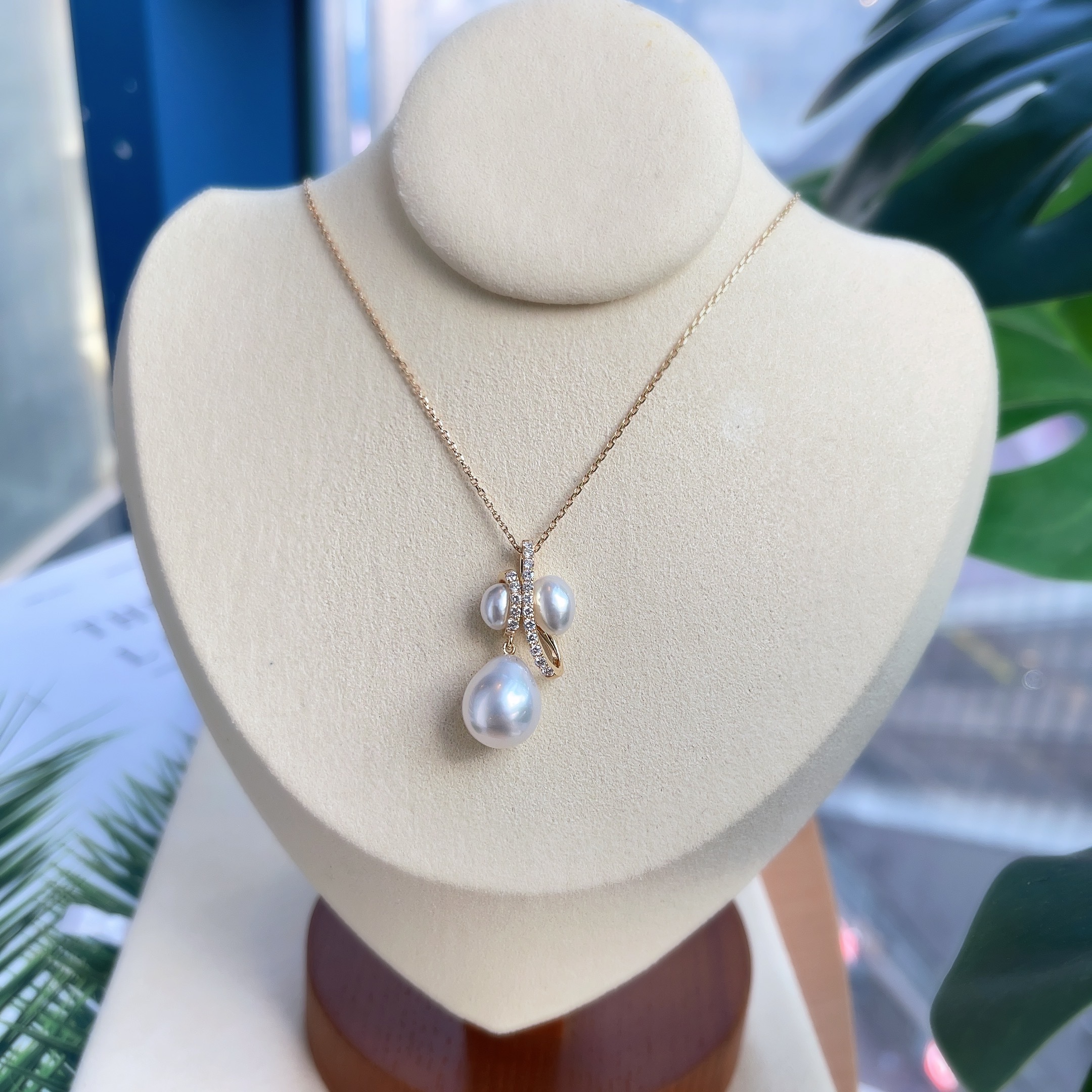 18K金天然Keshi無核南洋珍珠鑽石套鍊