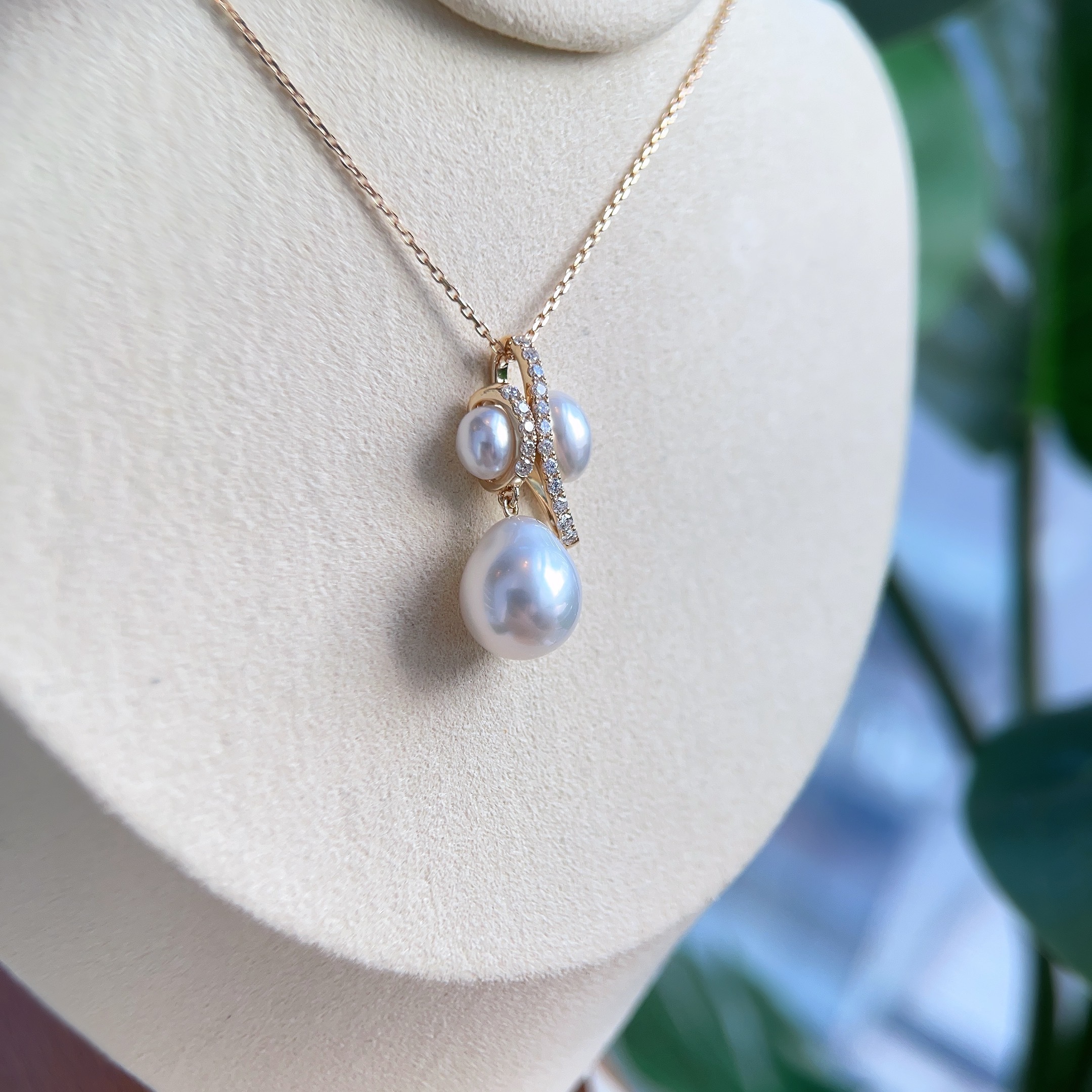 18K金天然Keshi無核南洋珍珠鑽石套鍊