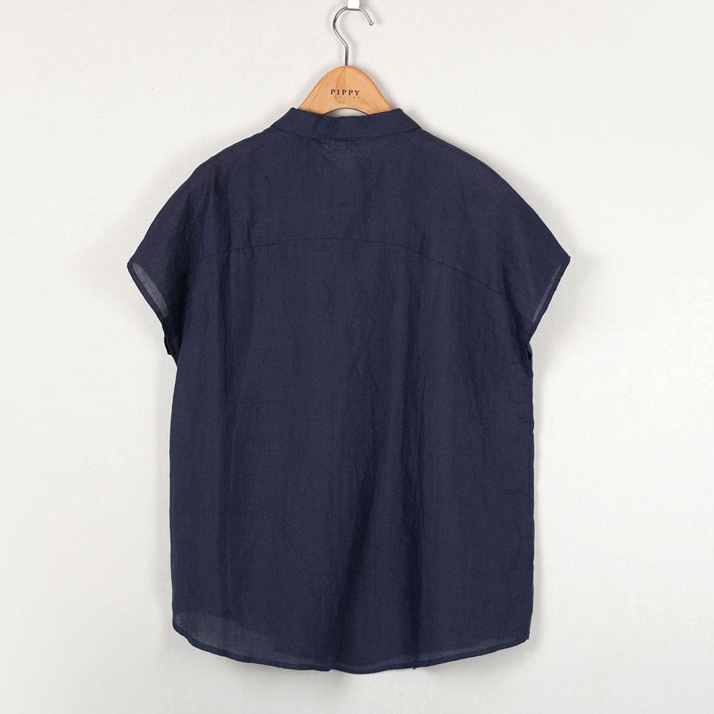 PIPPY翻領亞麻蓋袖上衣 丈青