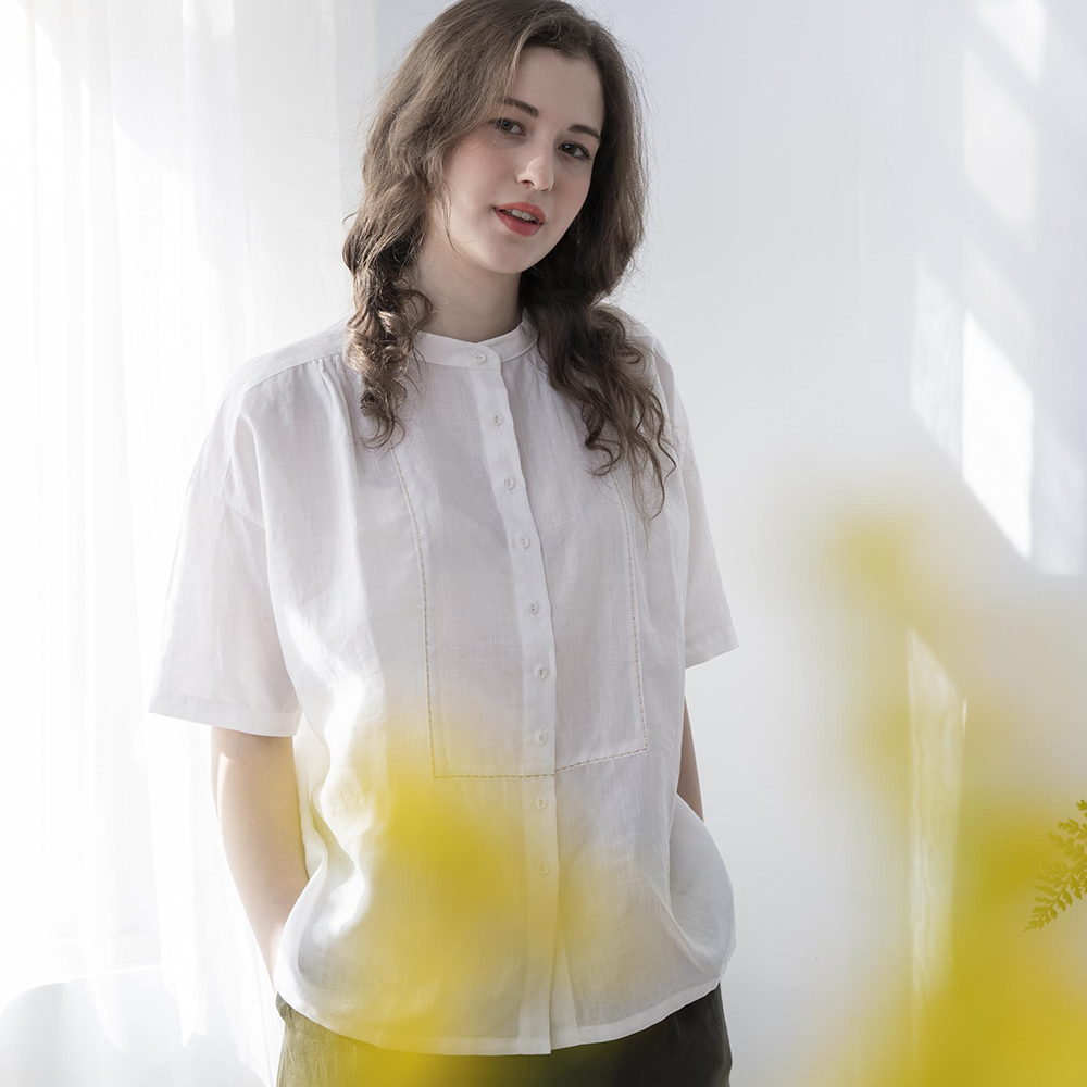 PIPPY文藝質感亞麻長版上衣 米白