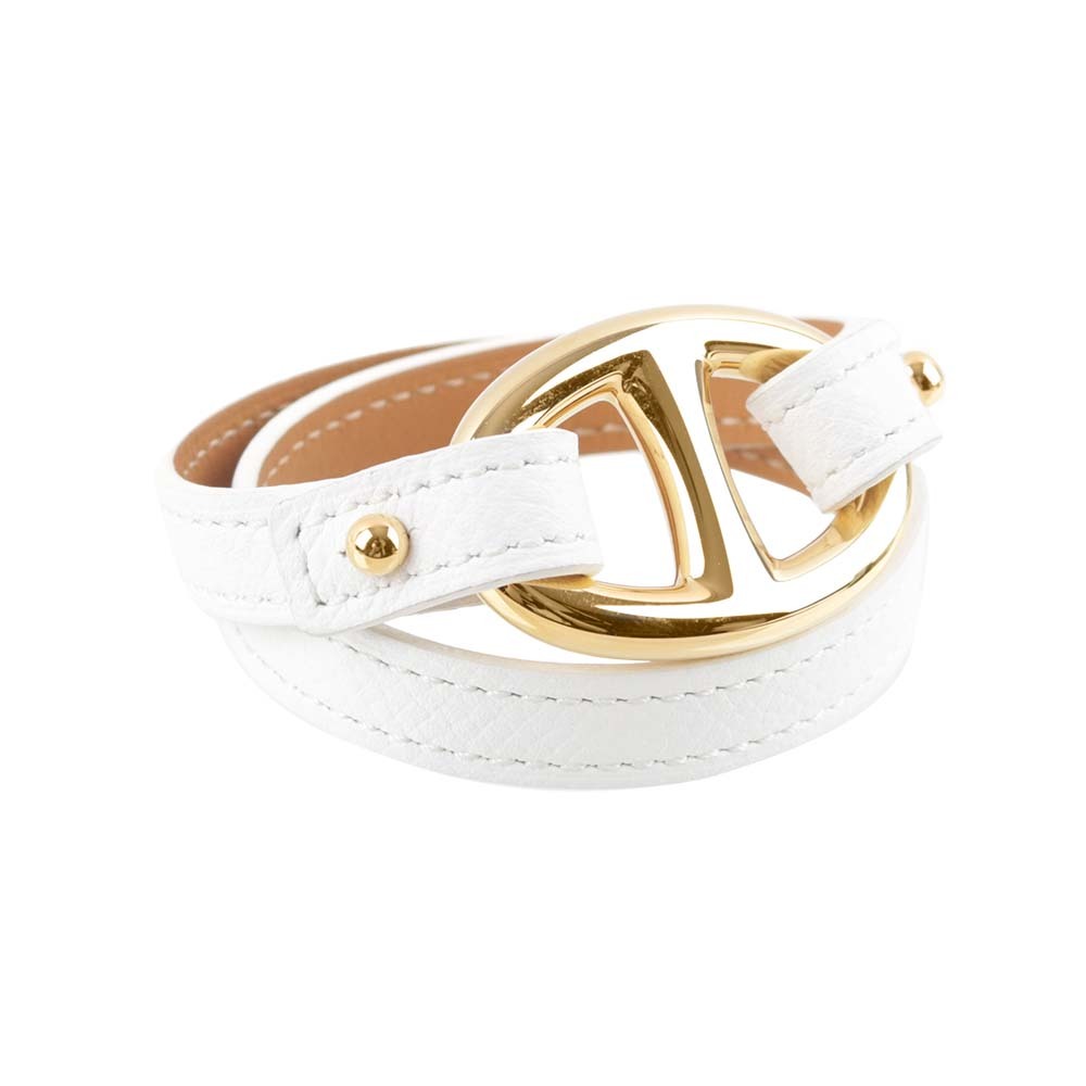【Hermès】Epsom皮革 金色豬鼻雙圈手環(XS)