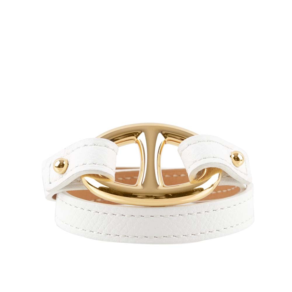【Hermès】Epsom皮革 金色豬鼻雙圈手環(XS)