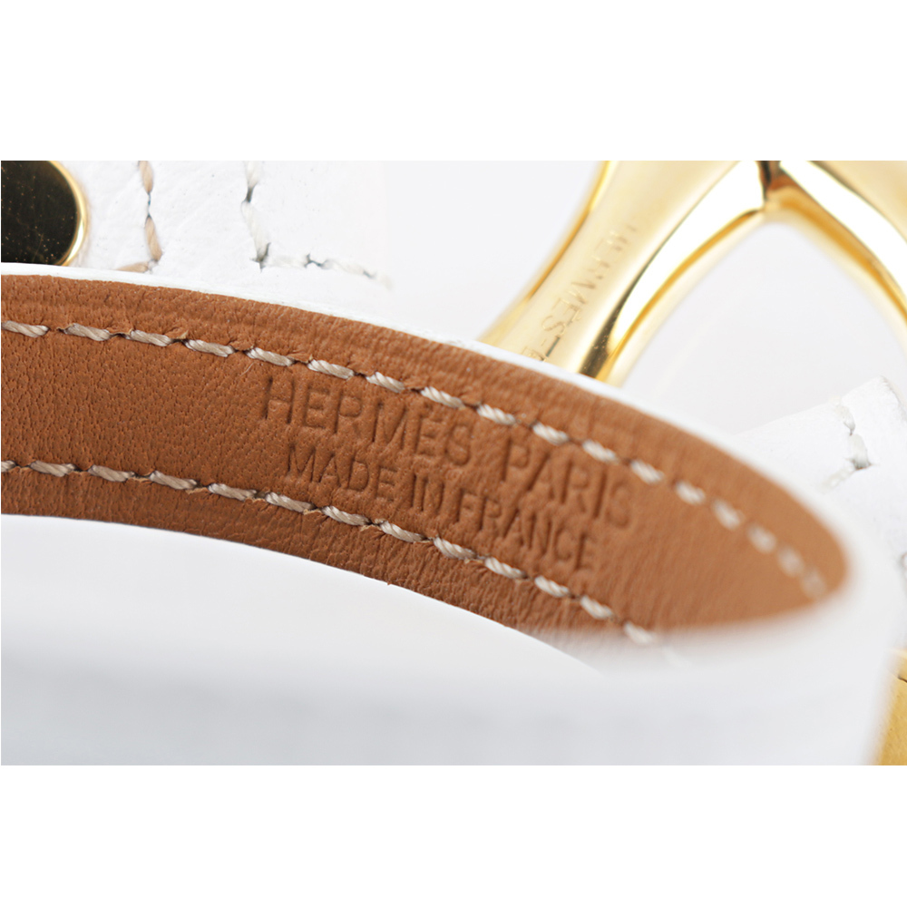 【HERMES】Epsom皮革 金色豬鼻雙圈手環(XS)(白色)