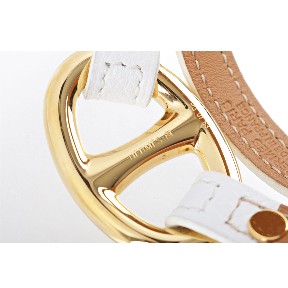 【HERMES】Epsom皮革 金色豬鼻雙圈手環(XS)(白色)