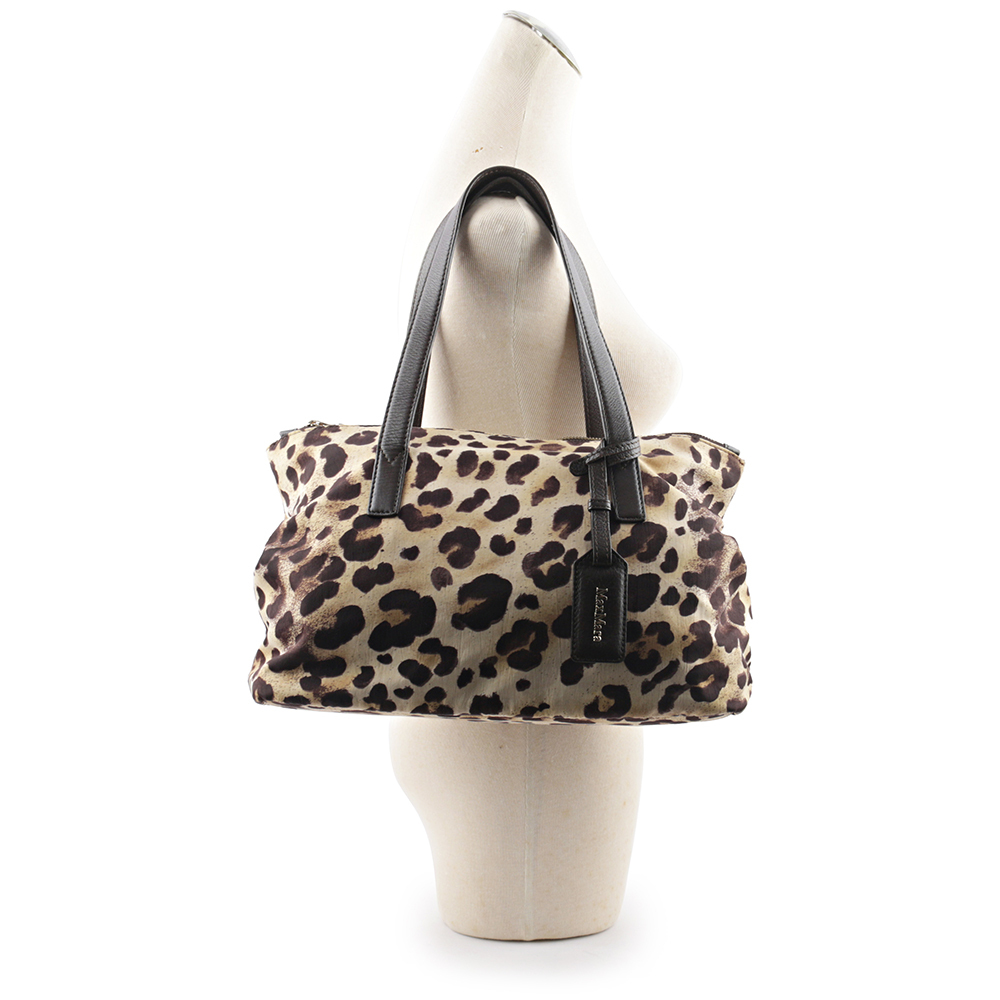 【MAX MARA】豹紋尼龍拼皮革雙拉鍊手提包