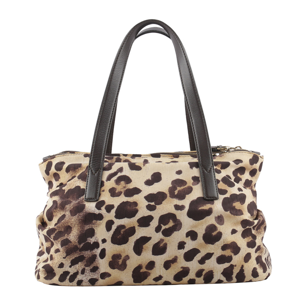 【MAX MARA】豹紋尼龍拼皮革雙拉鍊手提包