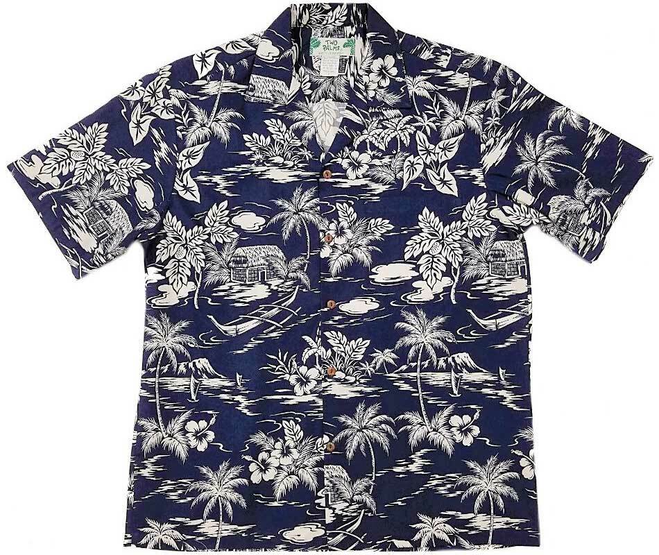 Two Palms Hawaii Aloha Shirt - Love Shack Navy (100% Cotton)