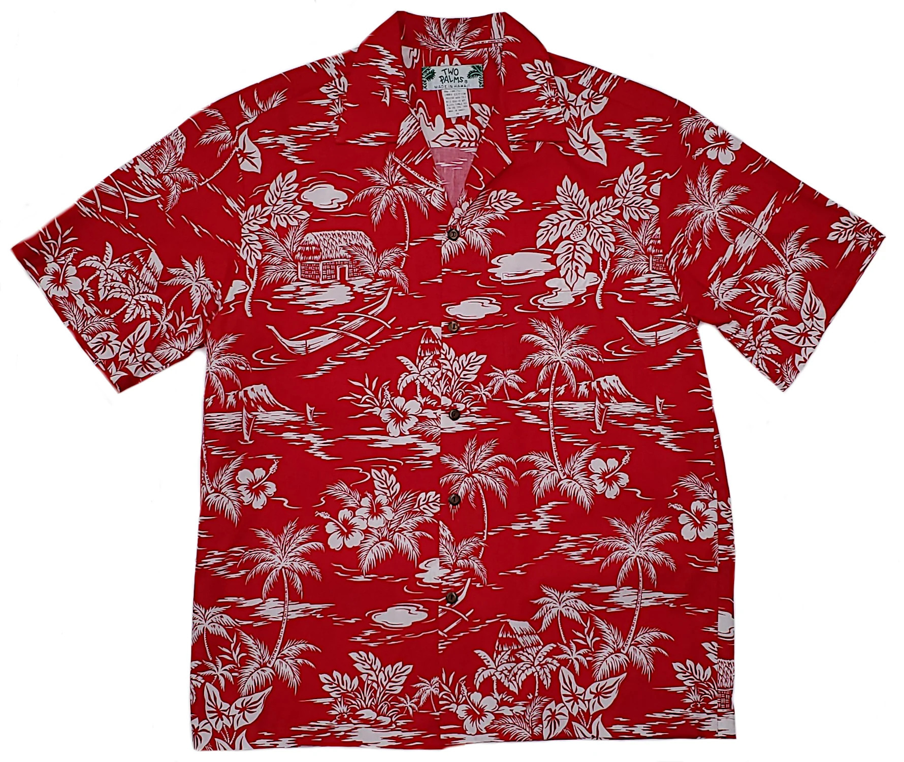 Two Palms Hawaii Aloha Shirt - Love Shack Red (100% Cotton)