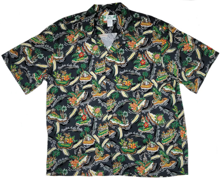 Two Palms Hawaii Aloha Shirt - Friendly Isle Black (100% Rayon)